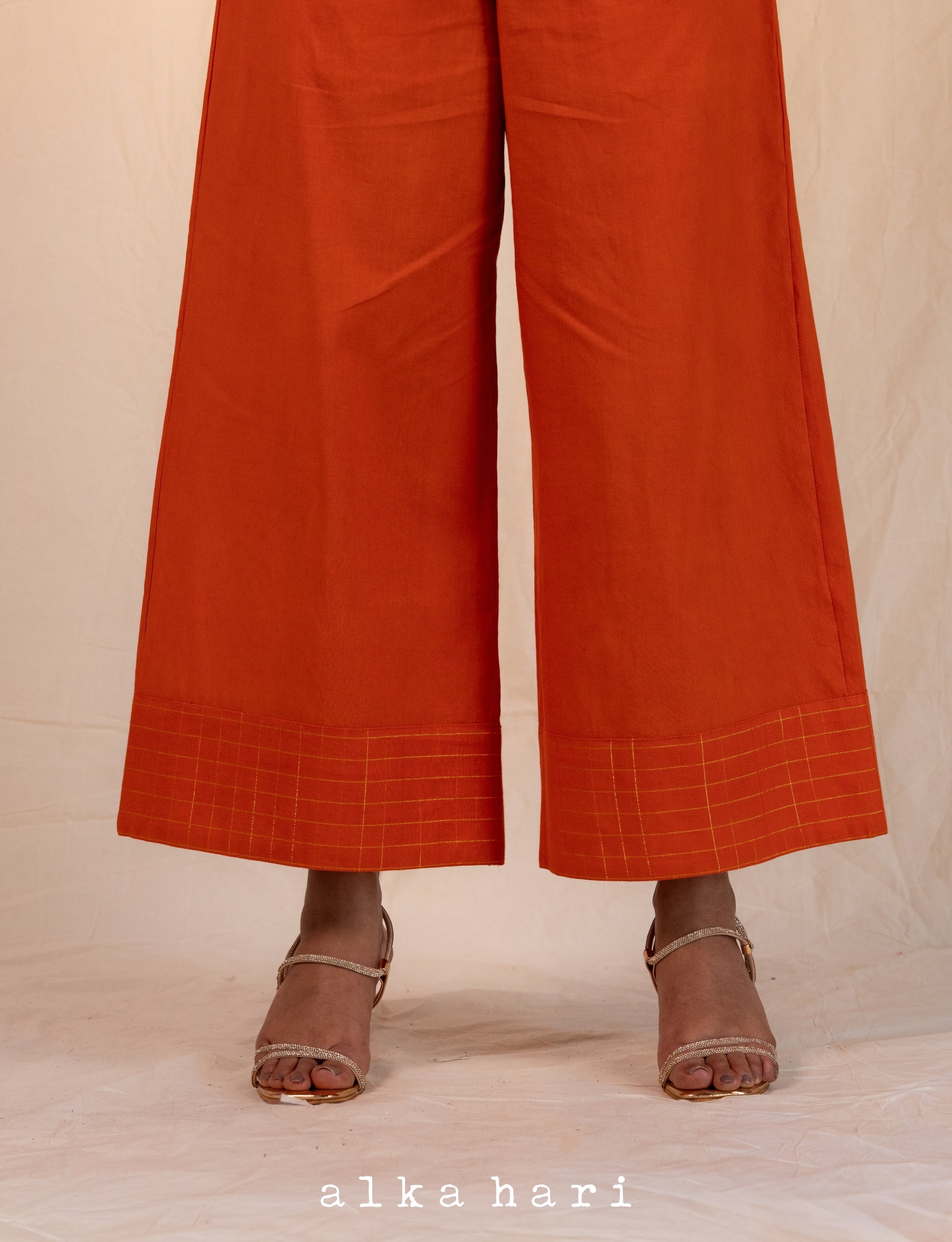 Orange Single Check Palazzo Pants