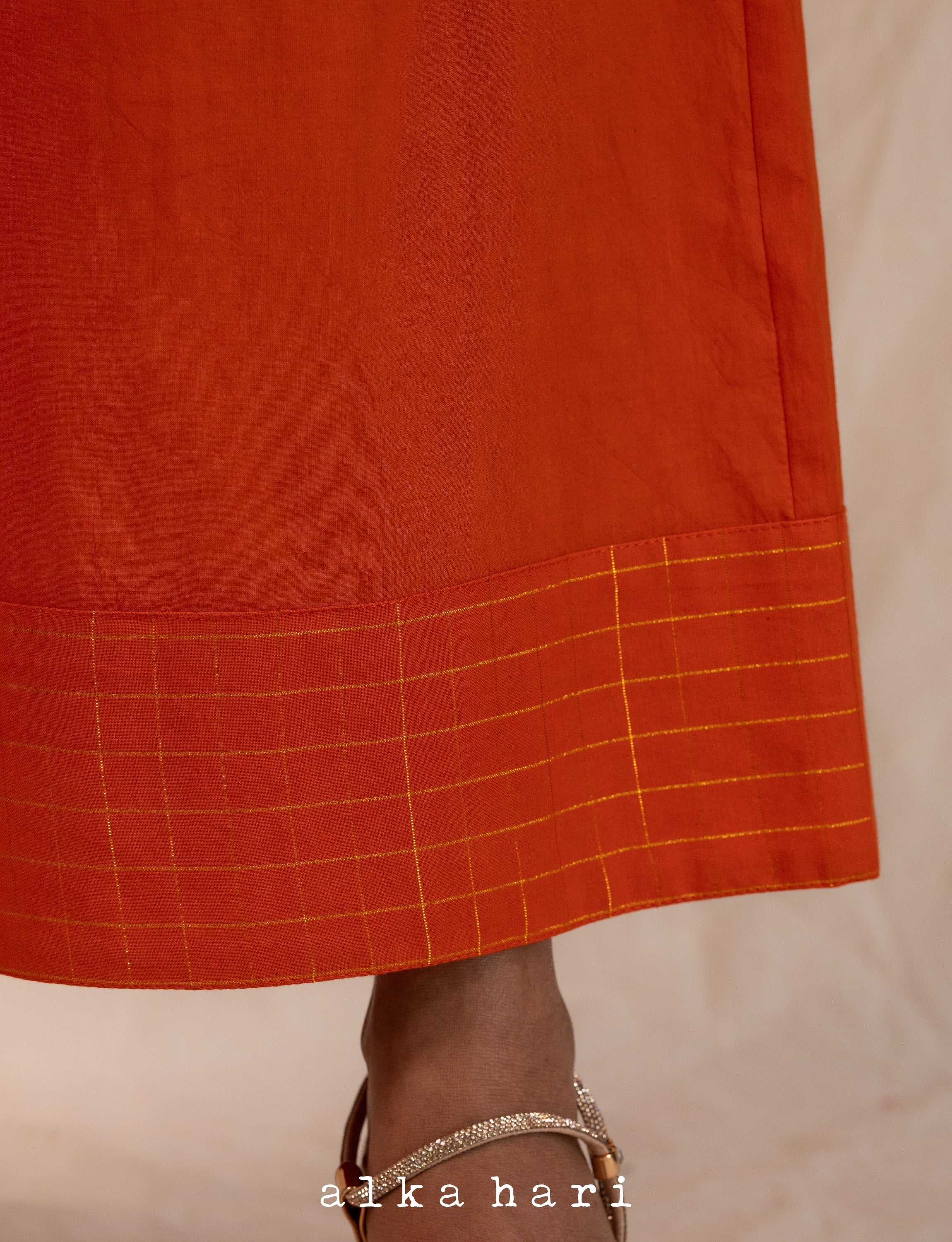 Orange Single Check Palazzo Pants