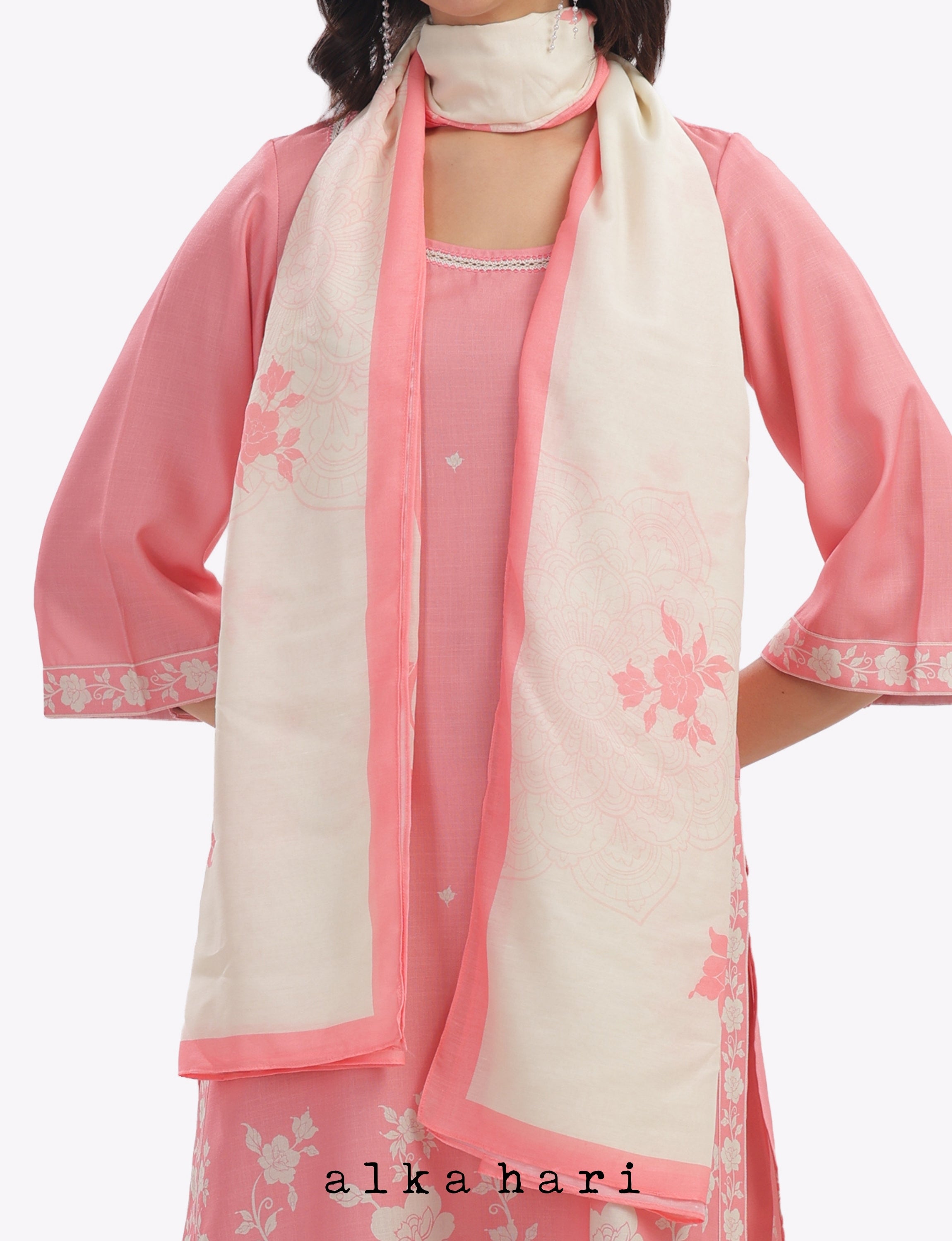 Peach Floral Printed Dupatta