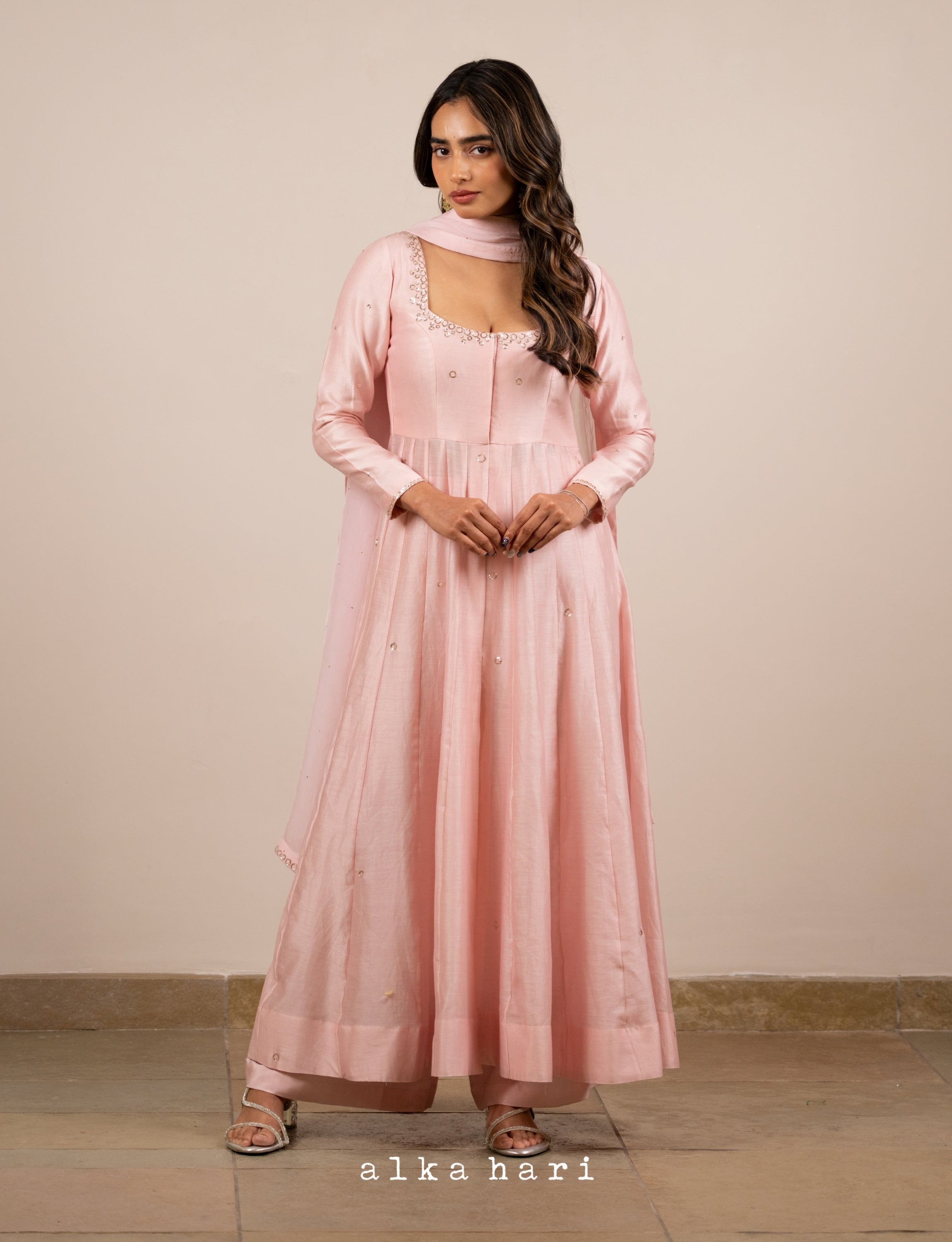 Pink Anarkali with Mukaish Embroidery
