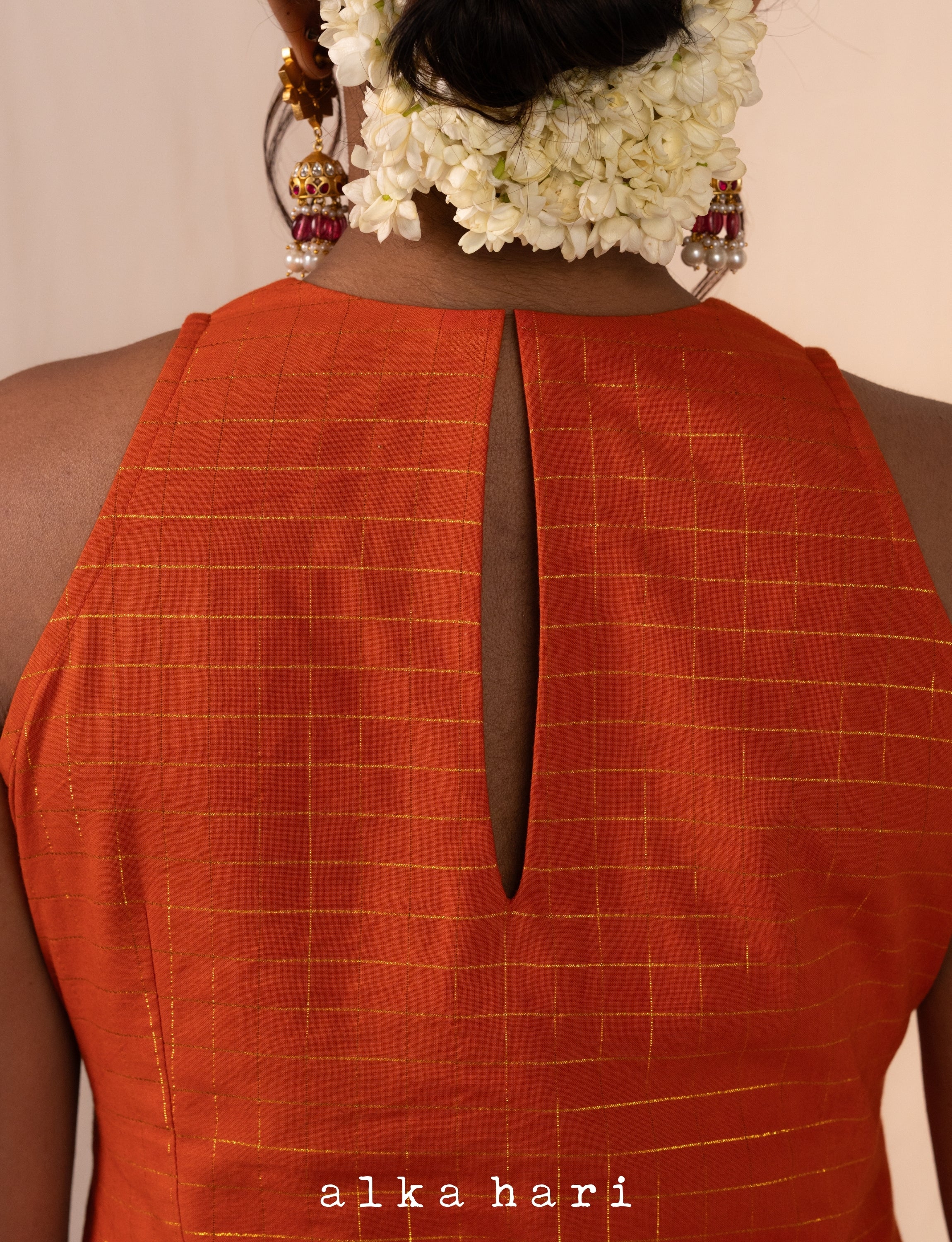 Orange Checks A-line Kurta