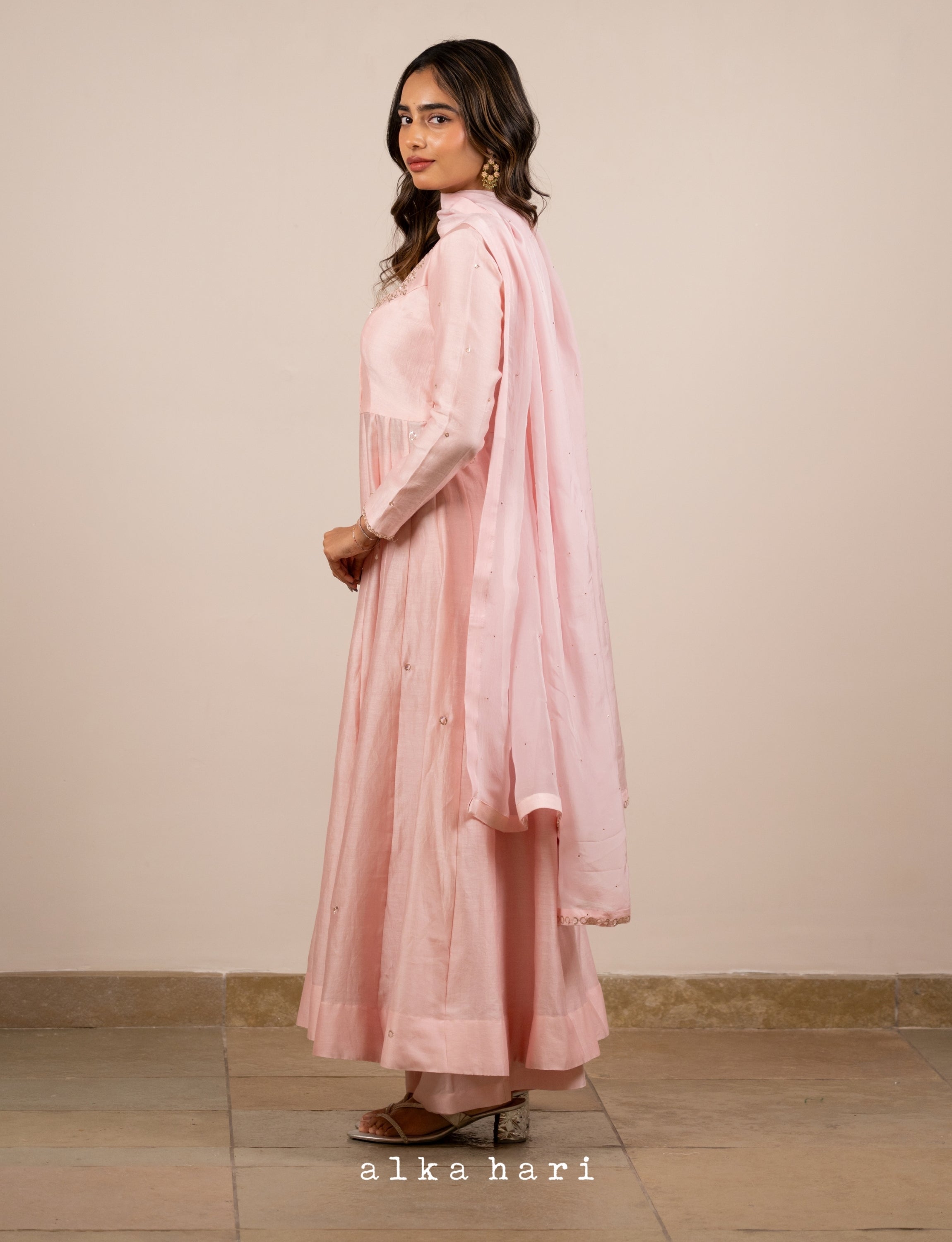 Pink Anarkali with Mukaish Embroidery