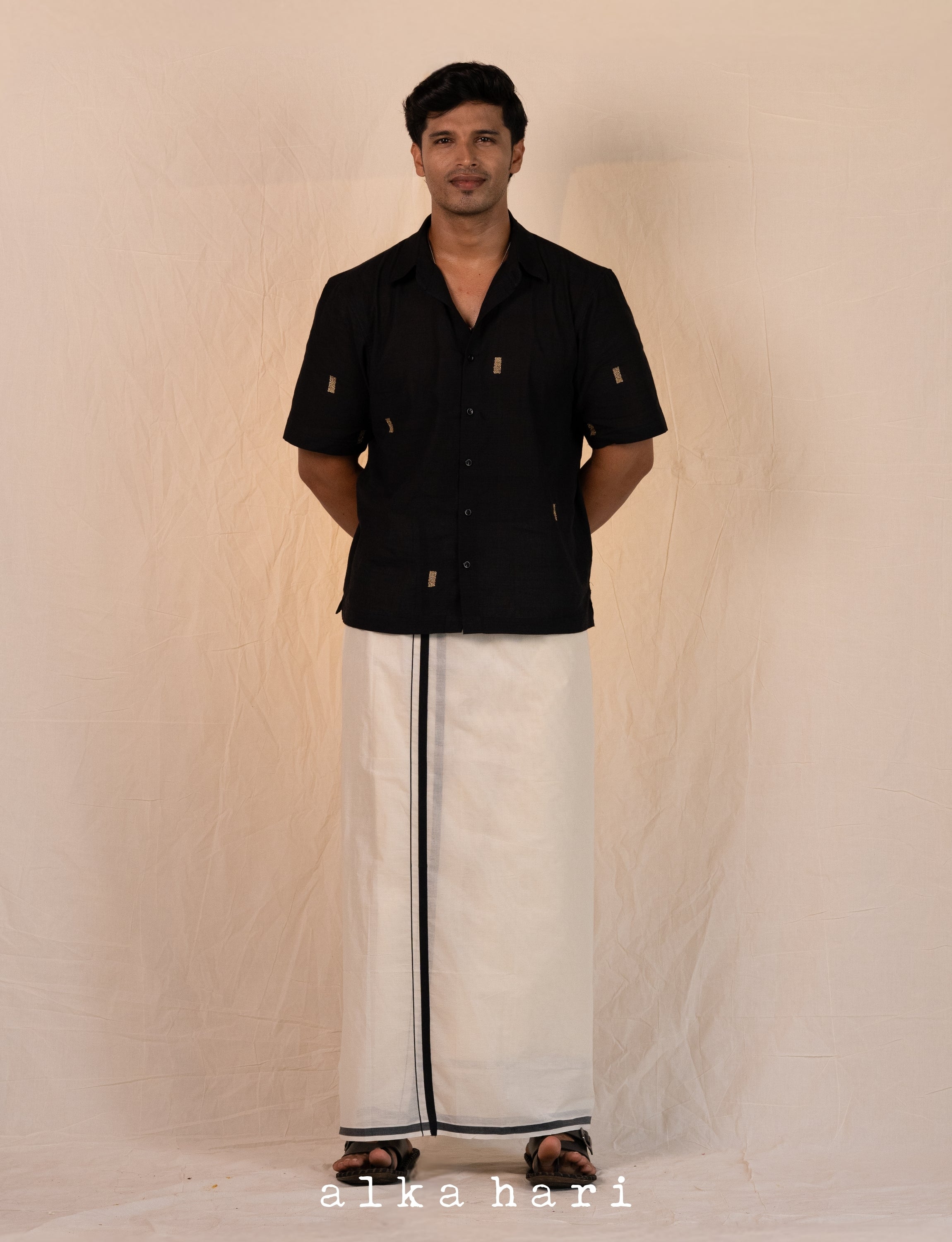 Black Cotton Embroidered Shirt