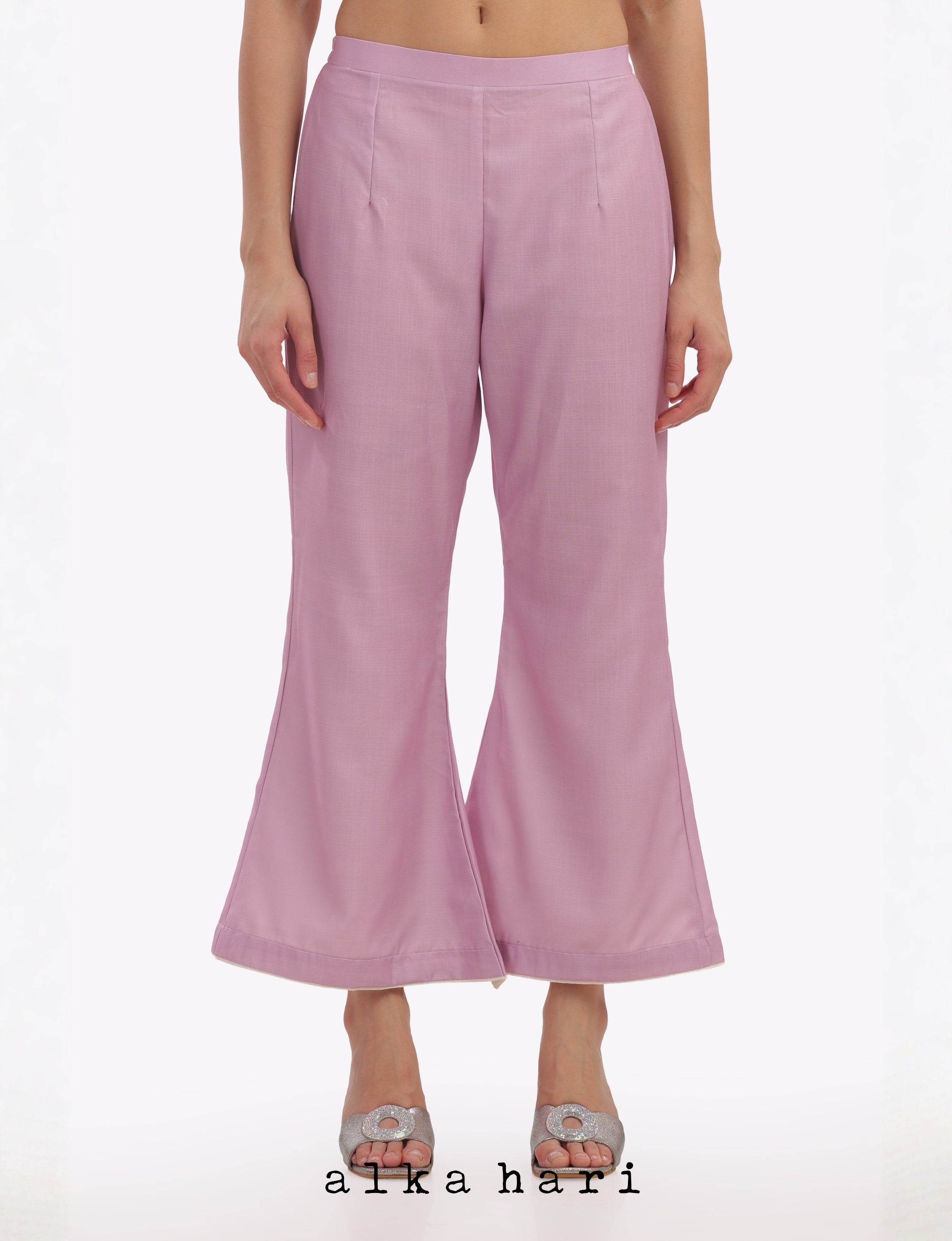 Pink Linen Cotton Bell-Bottom Pant