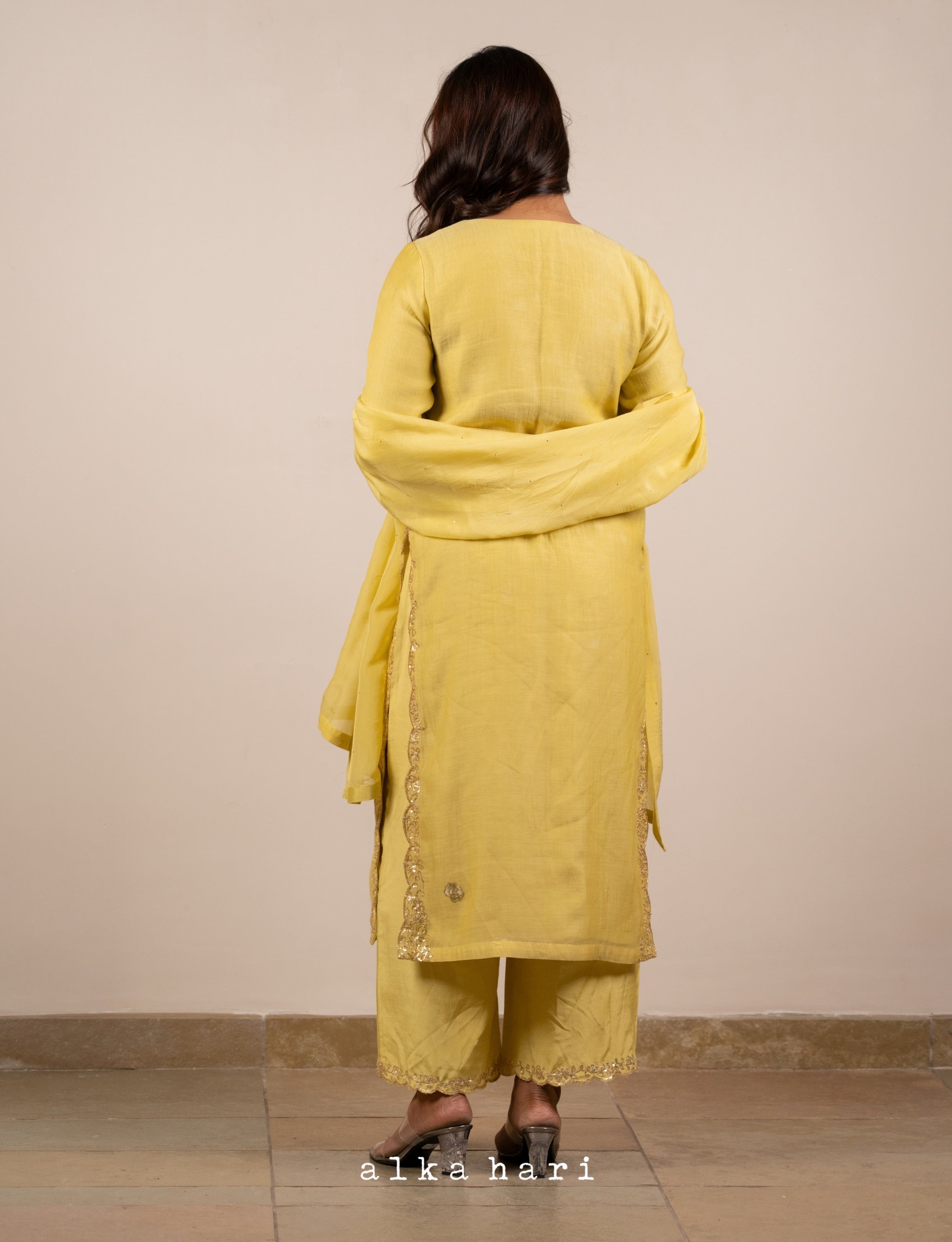 Yellow Mukaish Embroidered Chanderi Silk Kurta