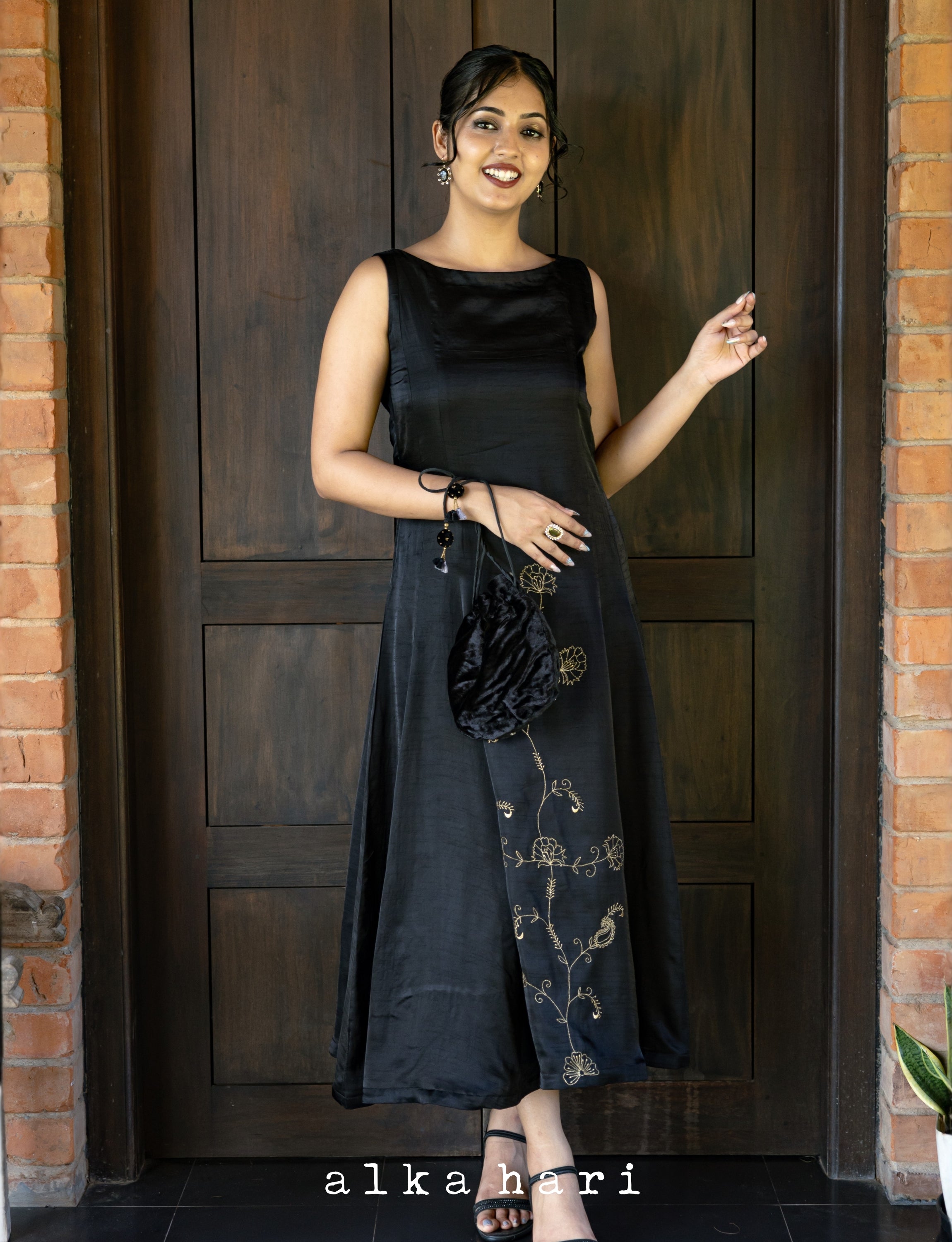 Black and Gold Embroidered Dress