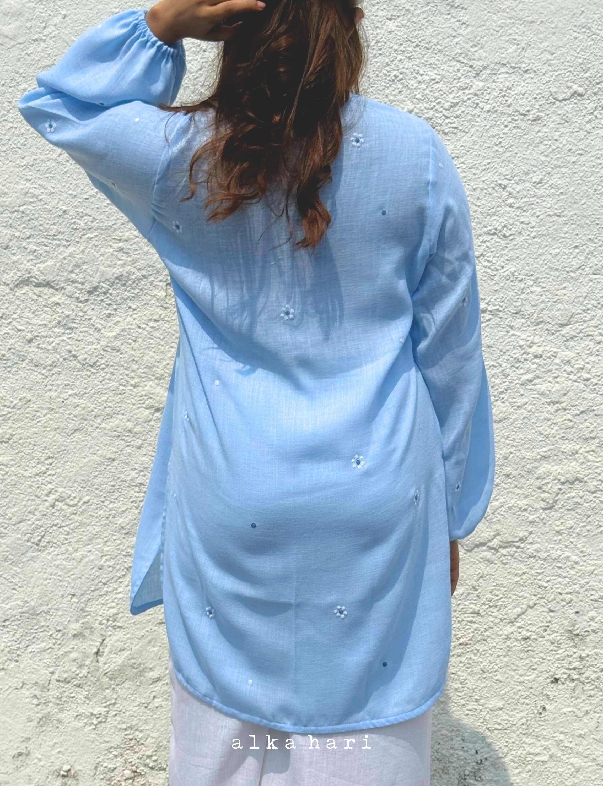 Sky Blue Embroidered Kurta