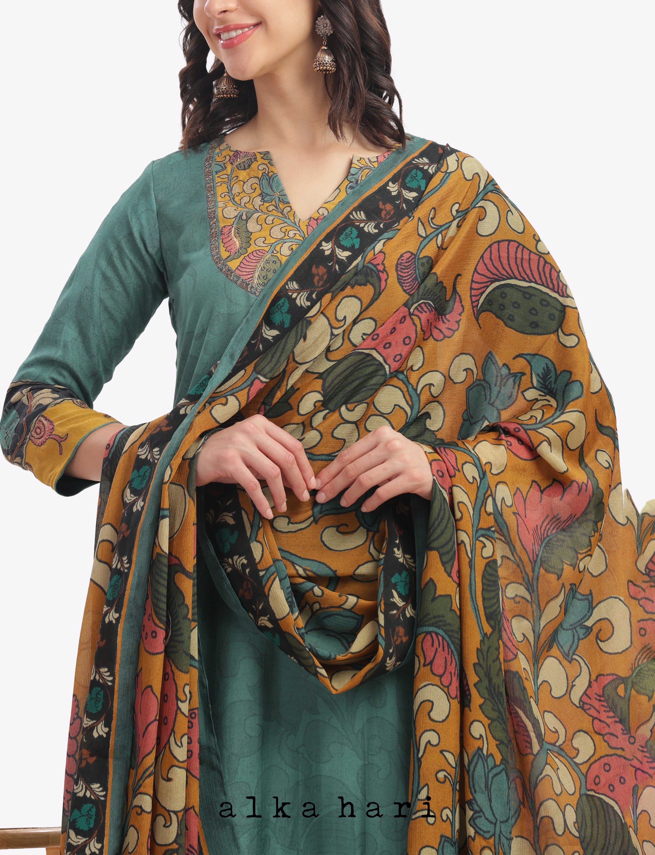 Teal Printed Dupatta
