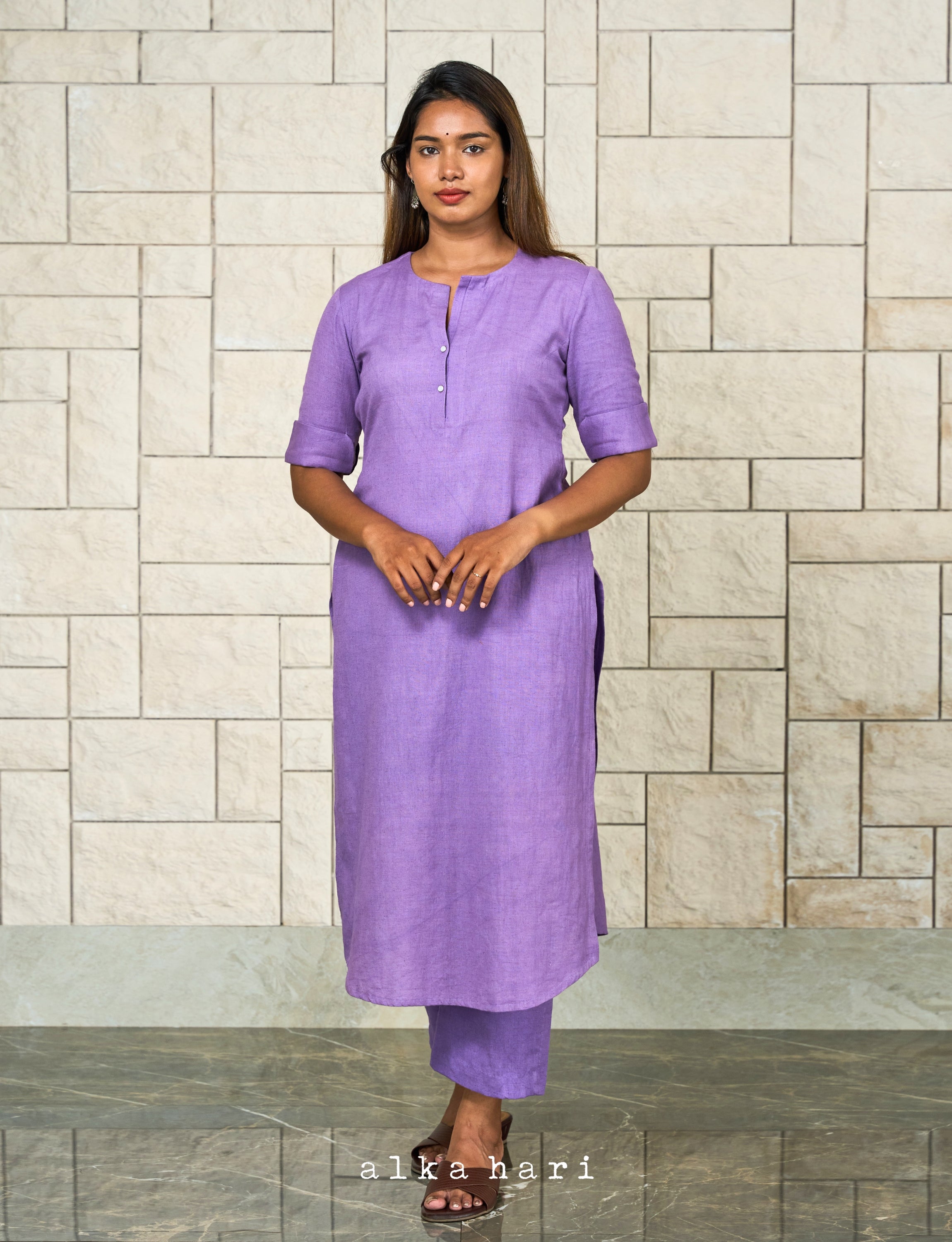 Purple Kurta with Rolled Up Sleeves