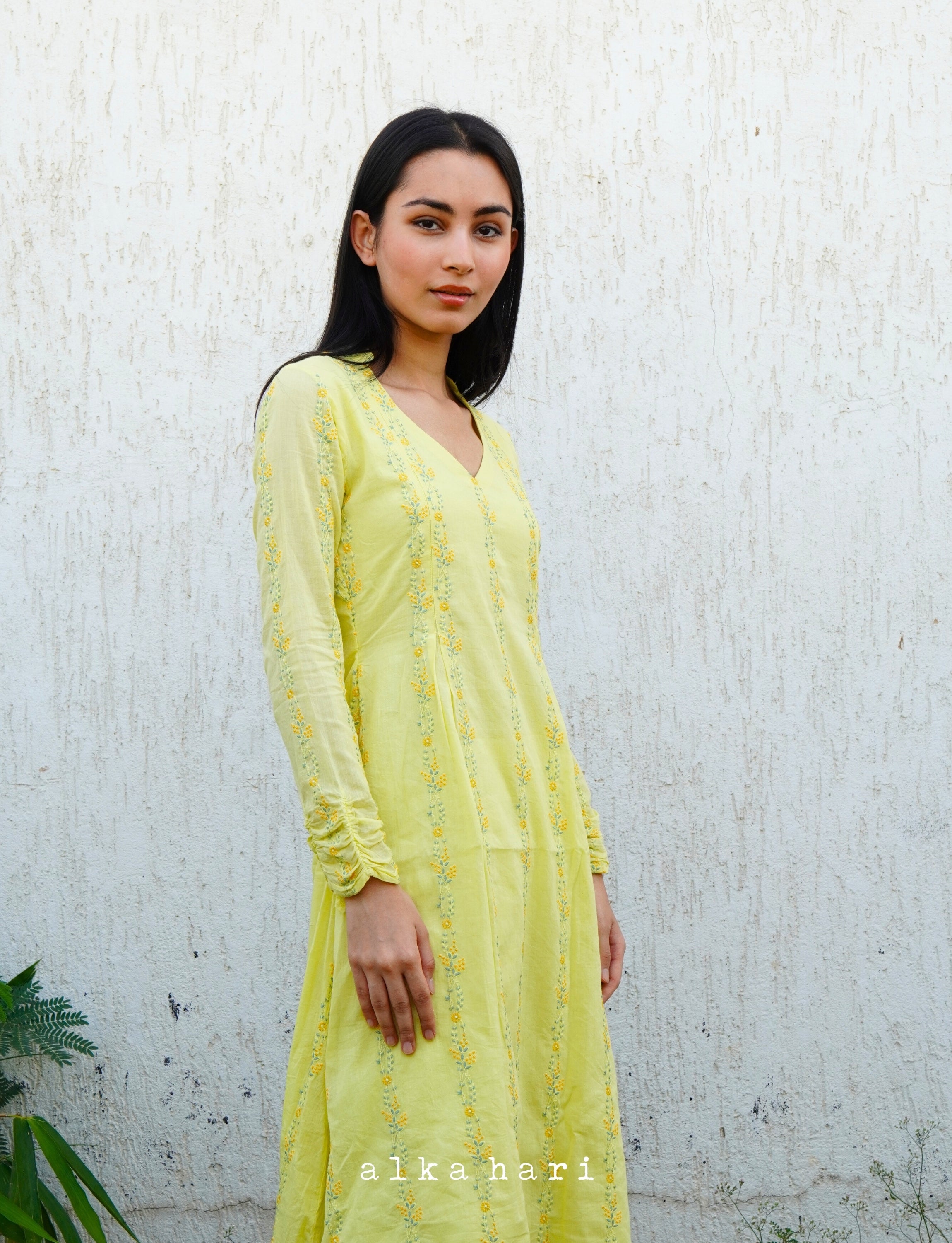 Pastel Yellow Embroidered Anarkali