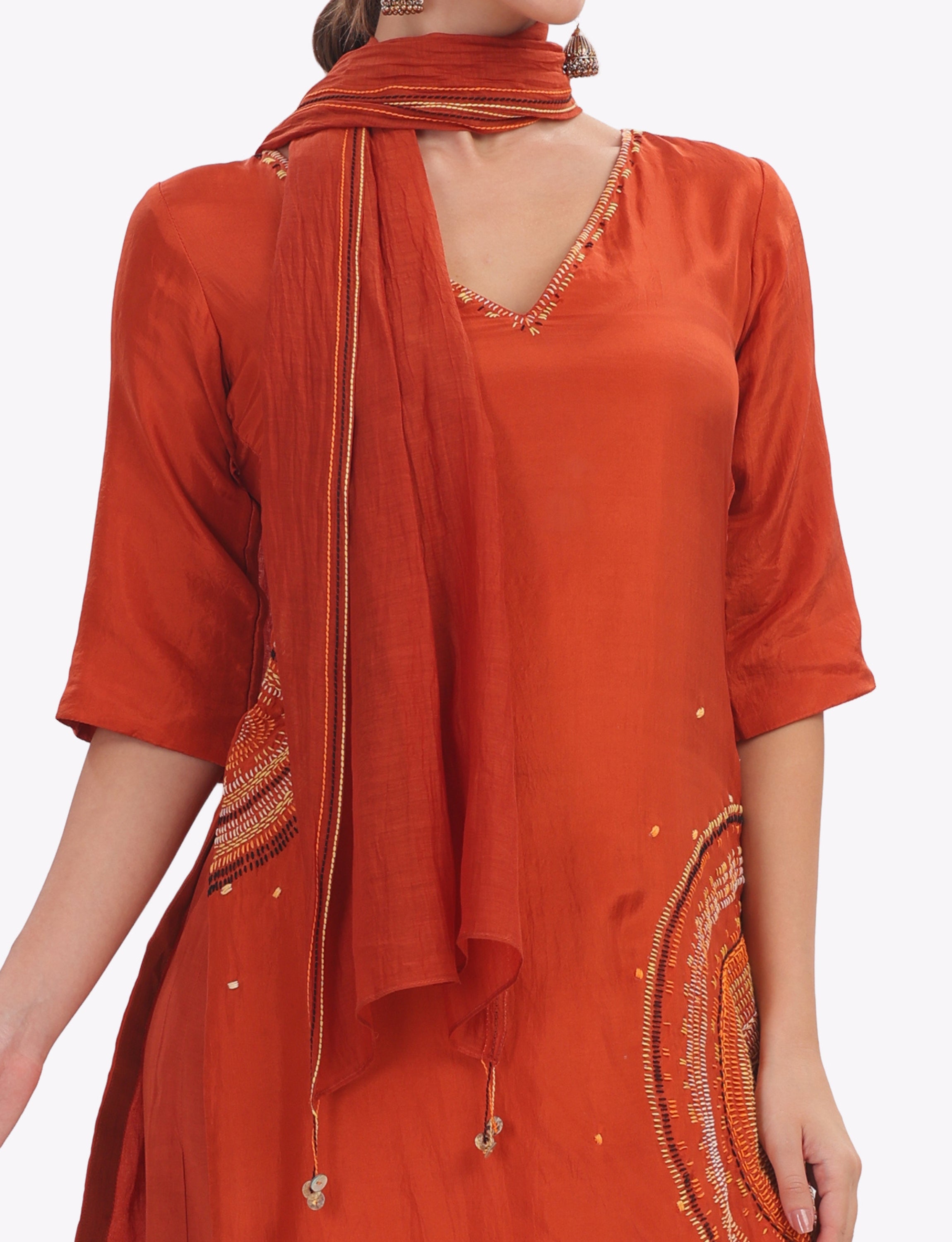 Orange Chanderi Silk Dupatta