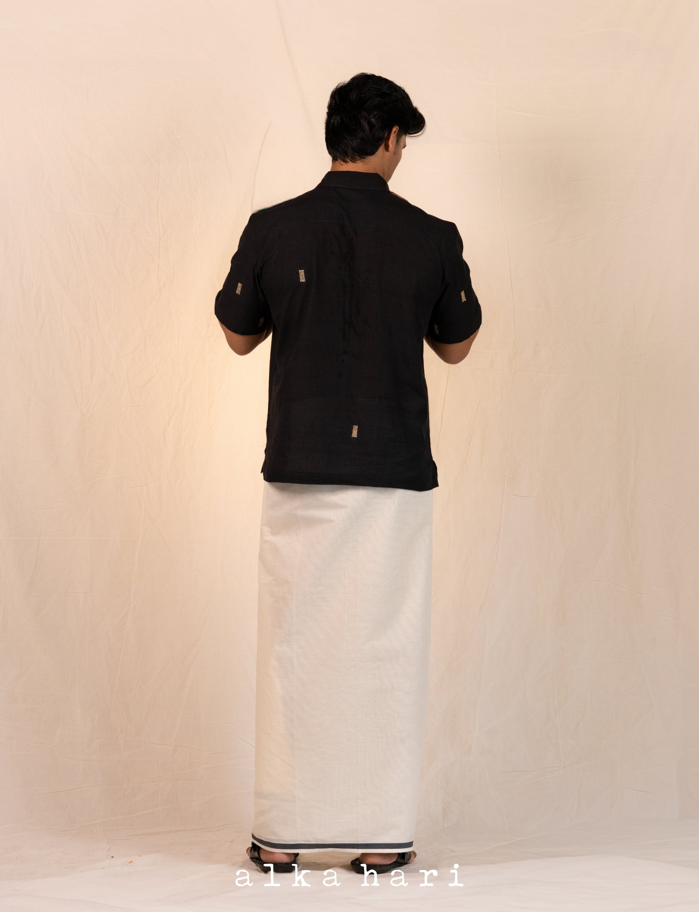 Black Cotton Embroidered Shirt