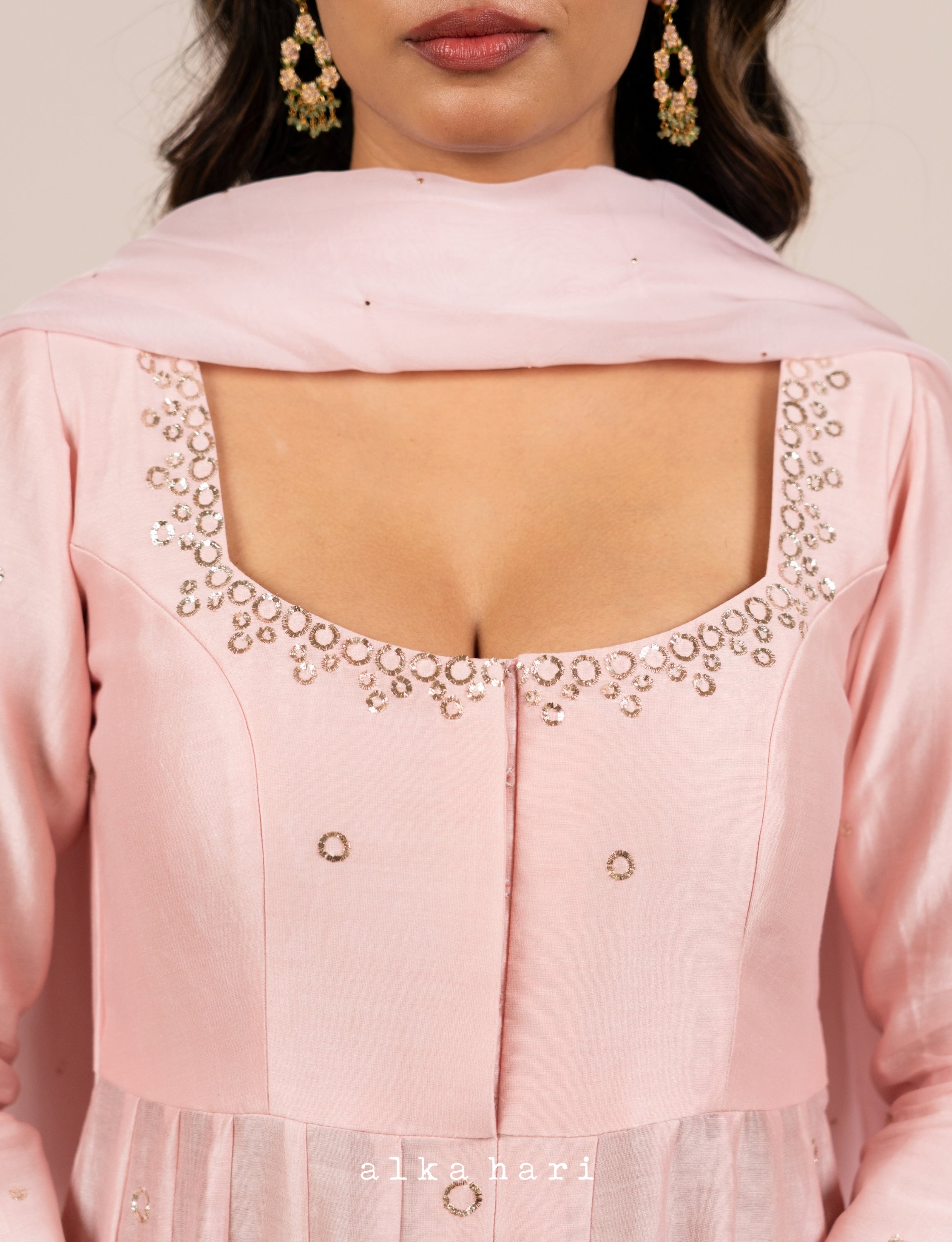 Pink Anarkali with Mukaish Embroidery