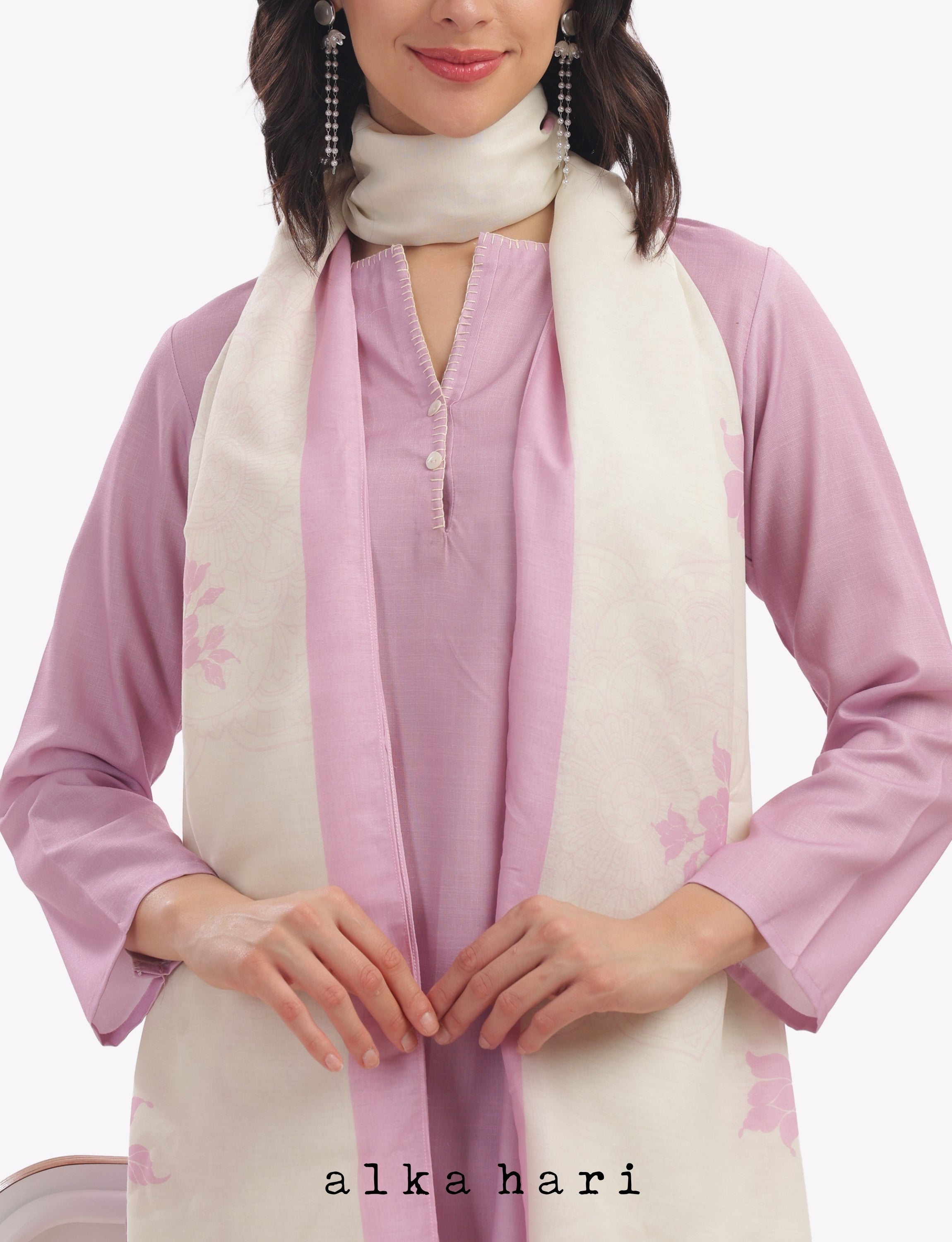 Pink Floral Printed Dupatta