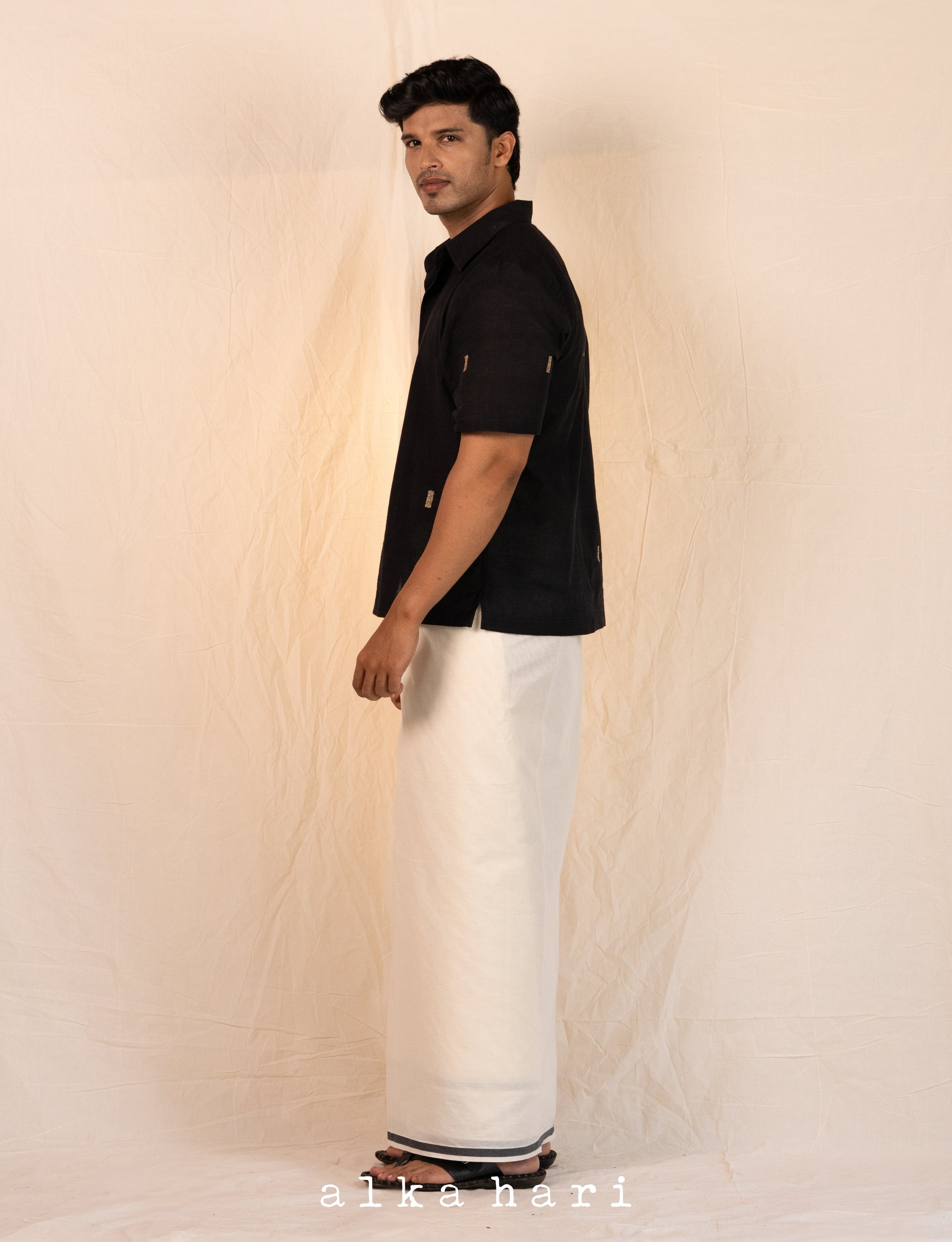 Black Cotton Embroidered Shirt