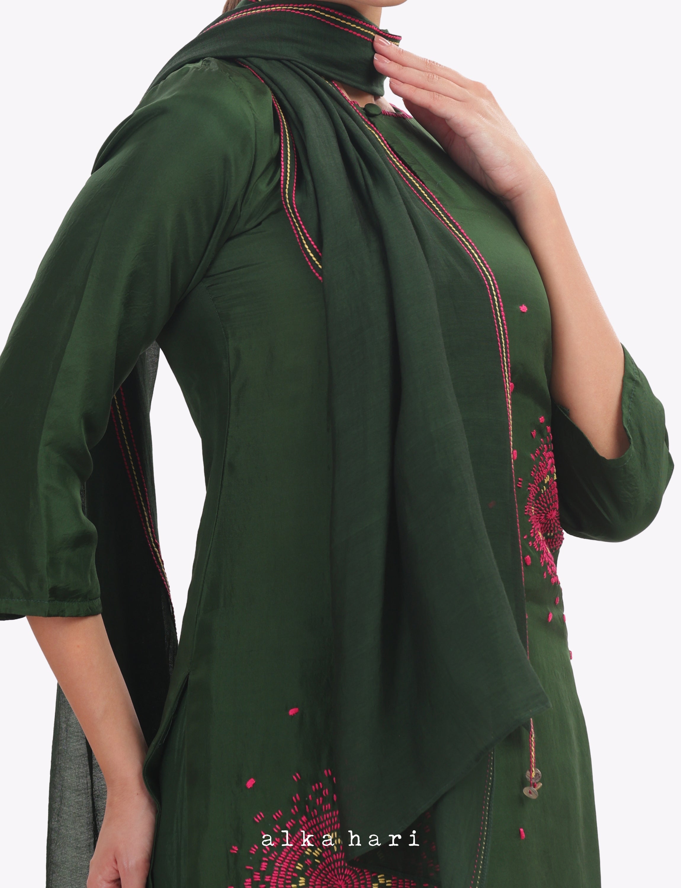 Dark Green Chanderi Silk Dupatta
