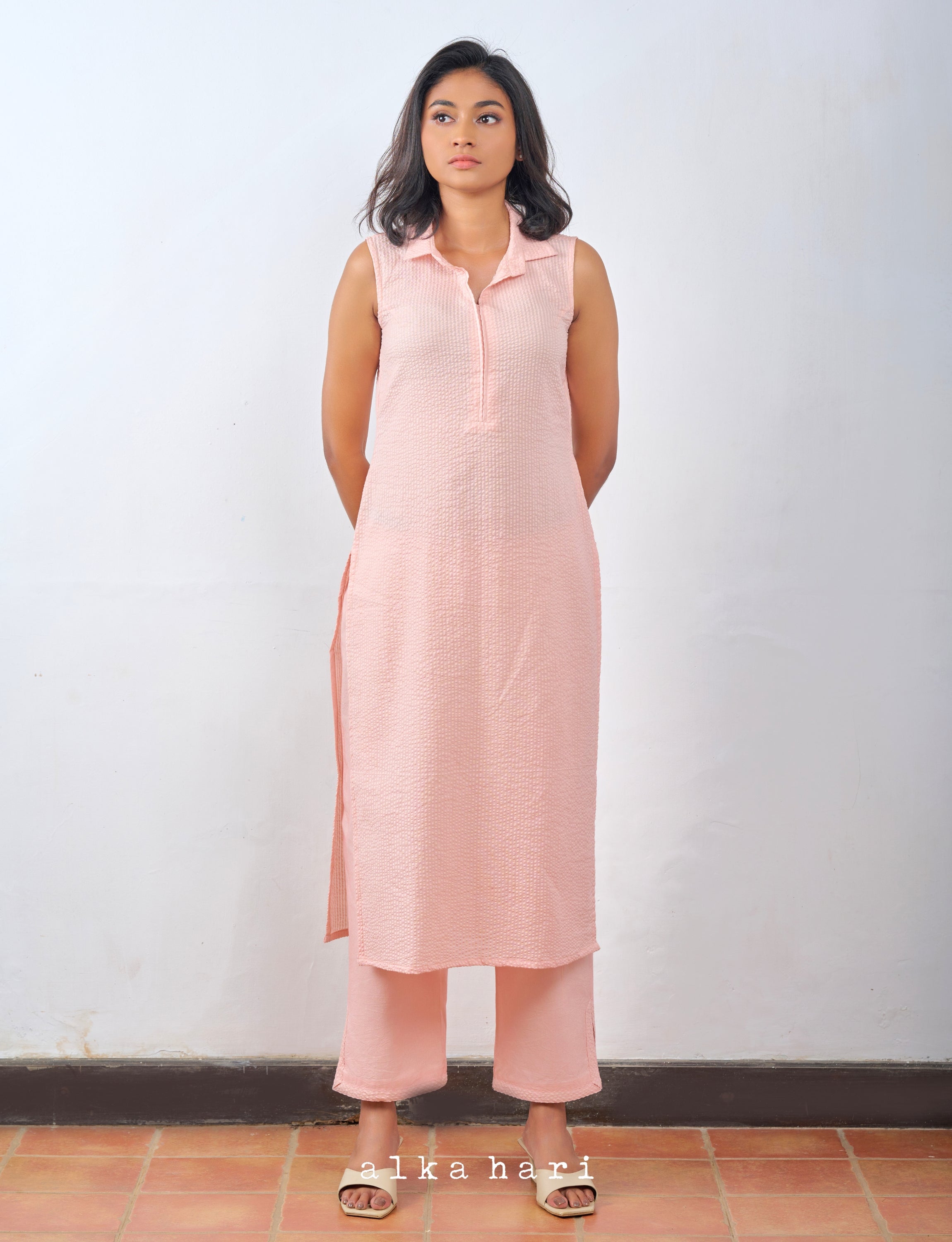 Peach Collared Kurta