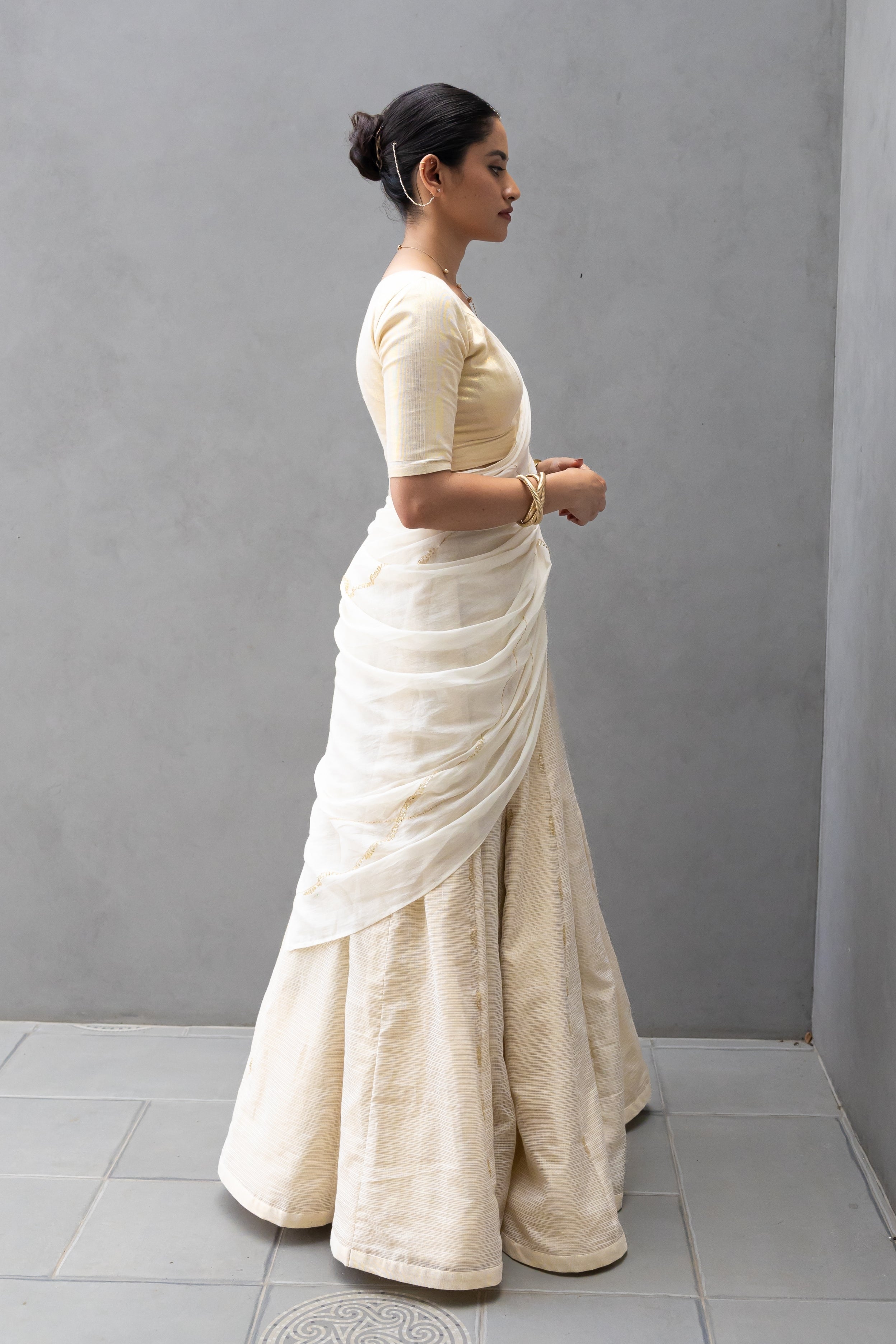 Panelled Skirt with Hand Embroidered Dupatta