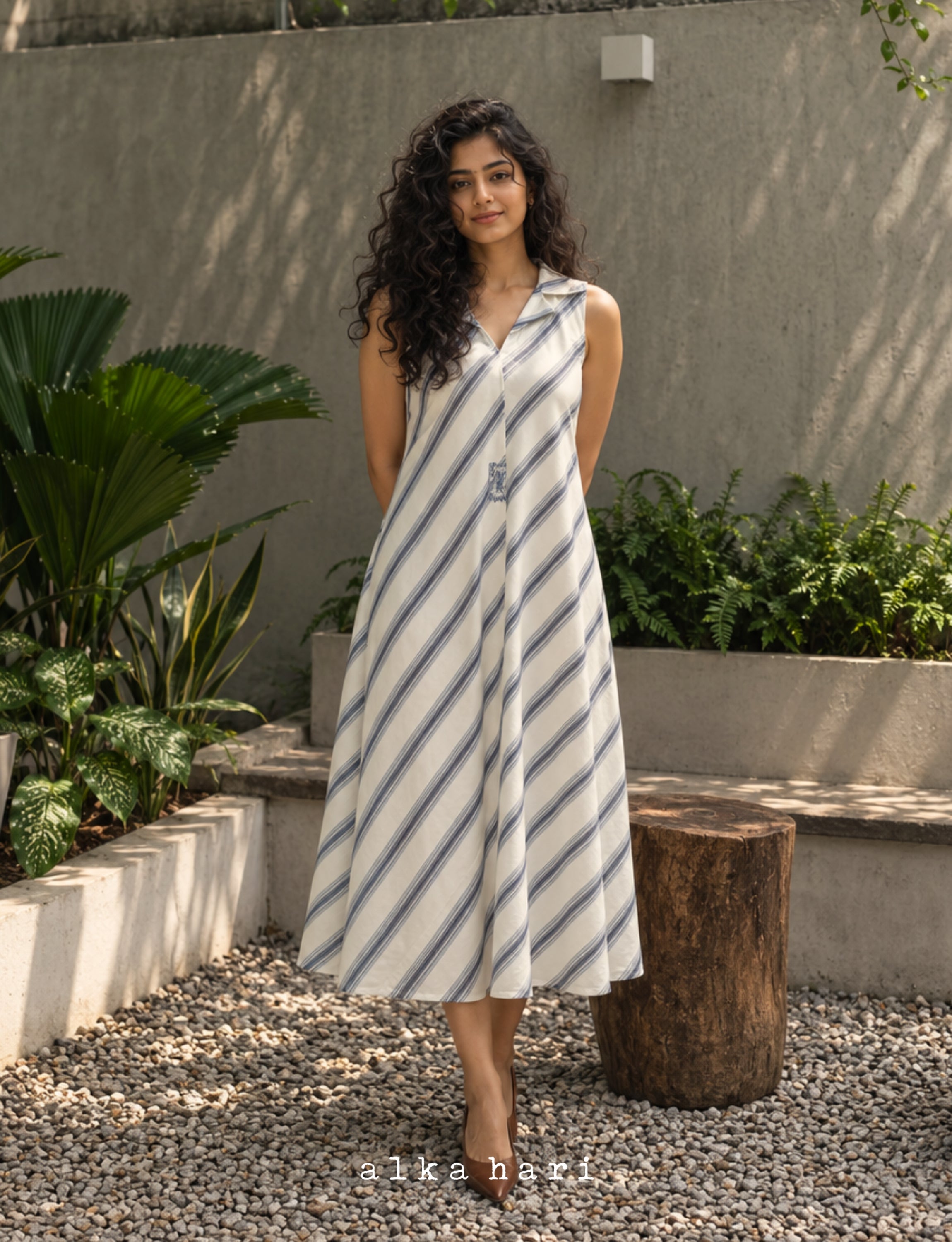 White and BLue Stripped Dress