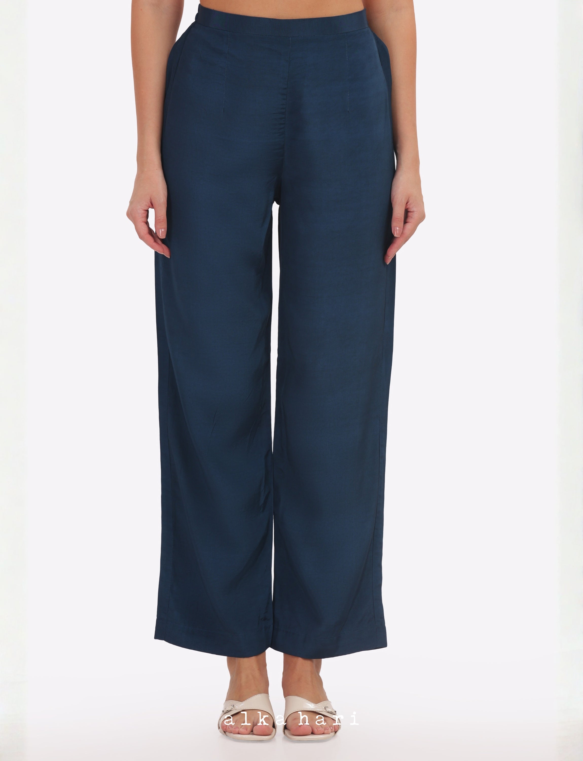 Indigo Silk Palazzo Pants