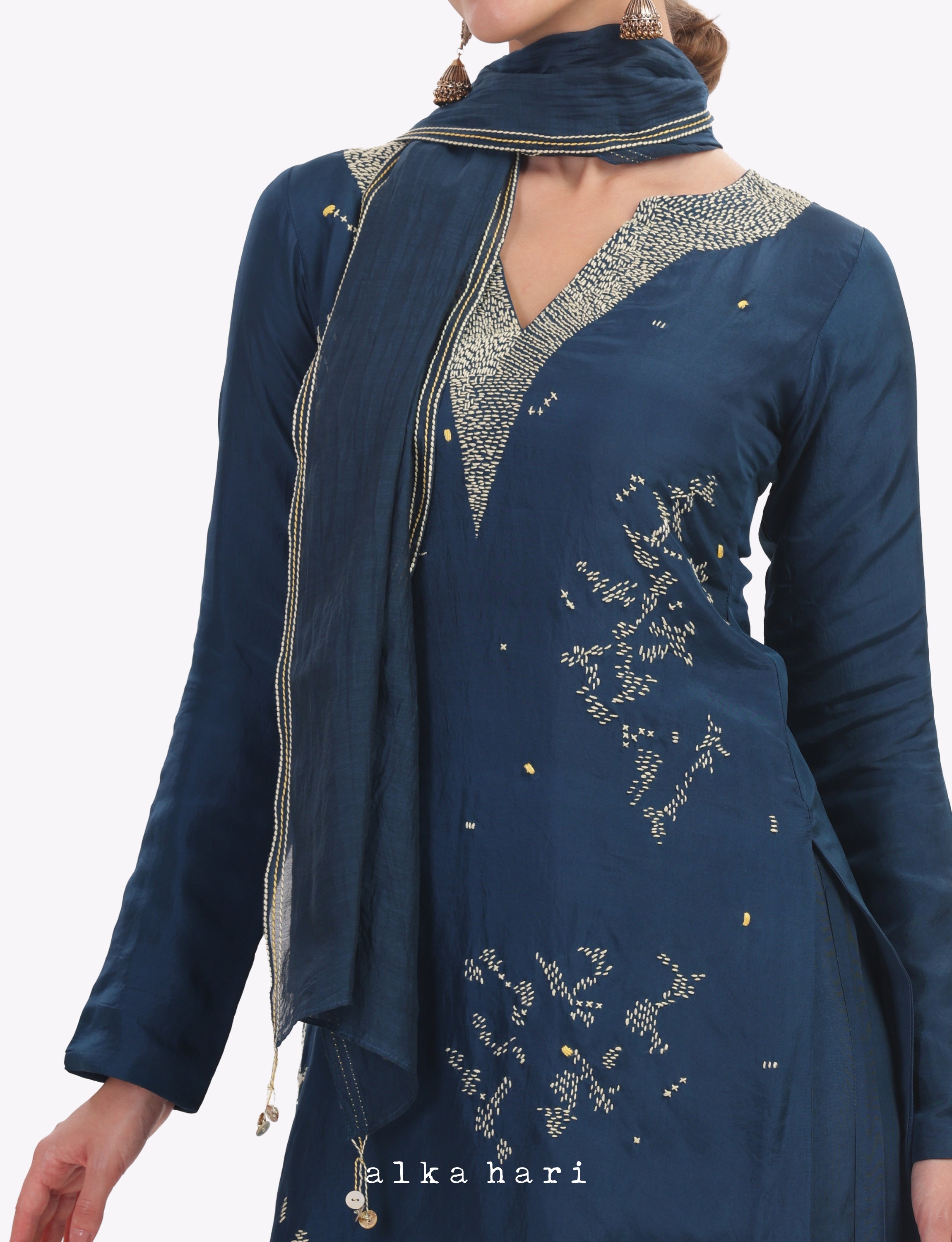 Indigo Chanderi Silk Dupatta