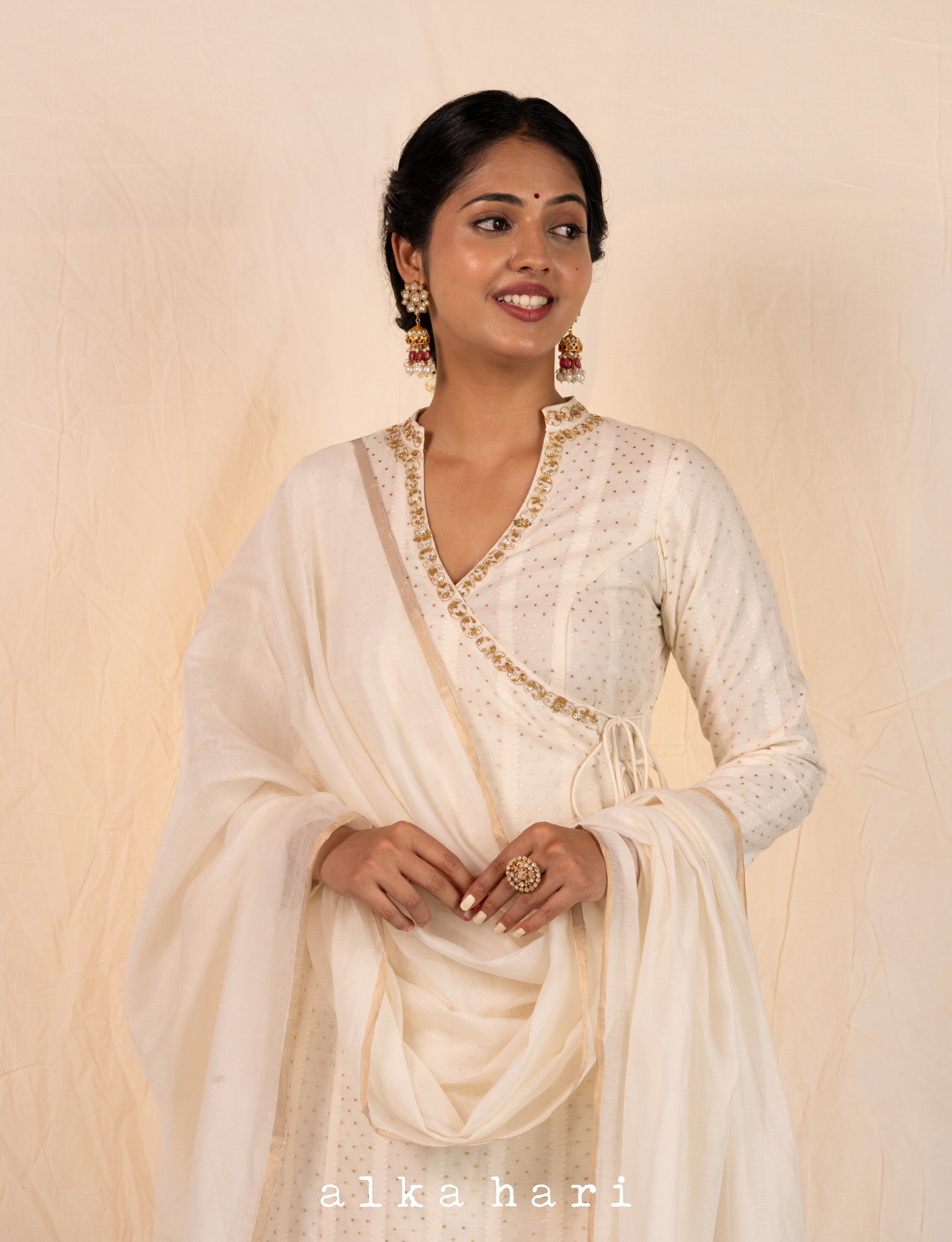 Off White Embroidered Angarkha Anarkali