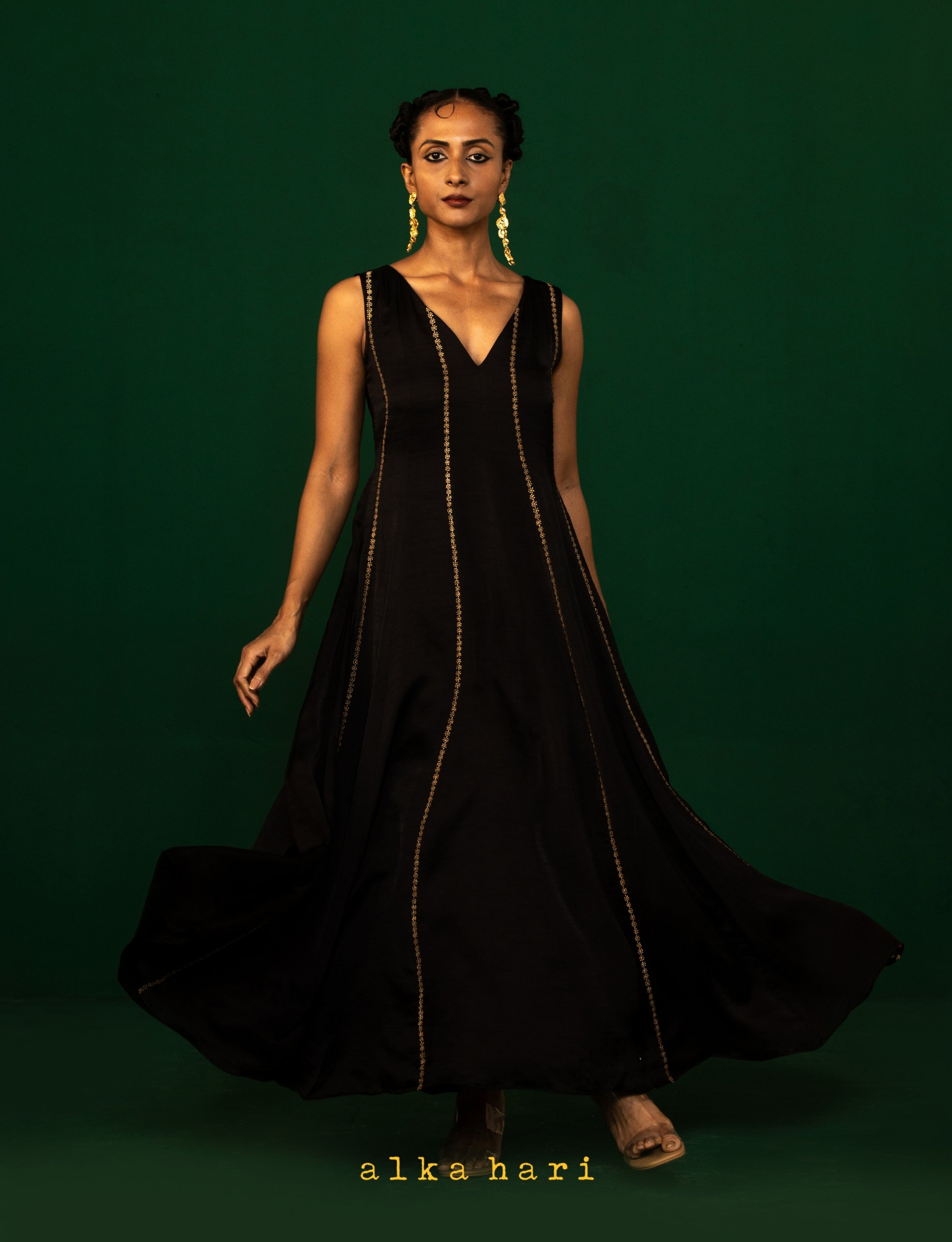 Black Silk Embroidered Dress