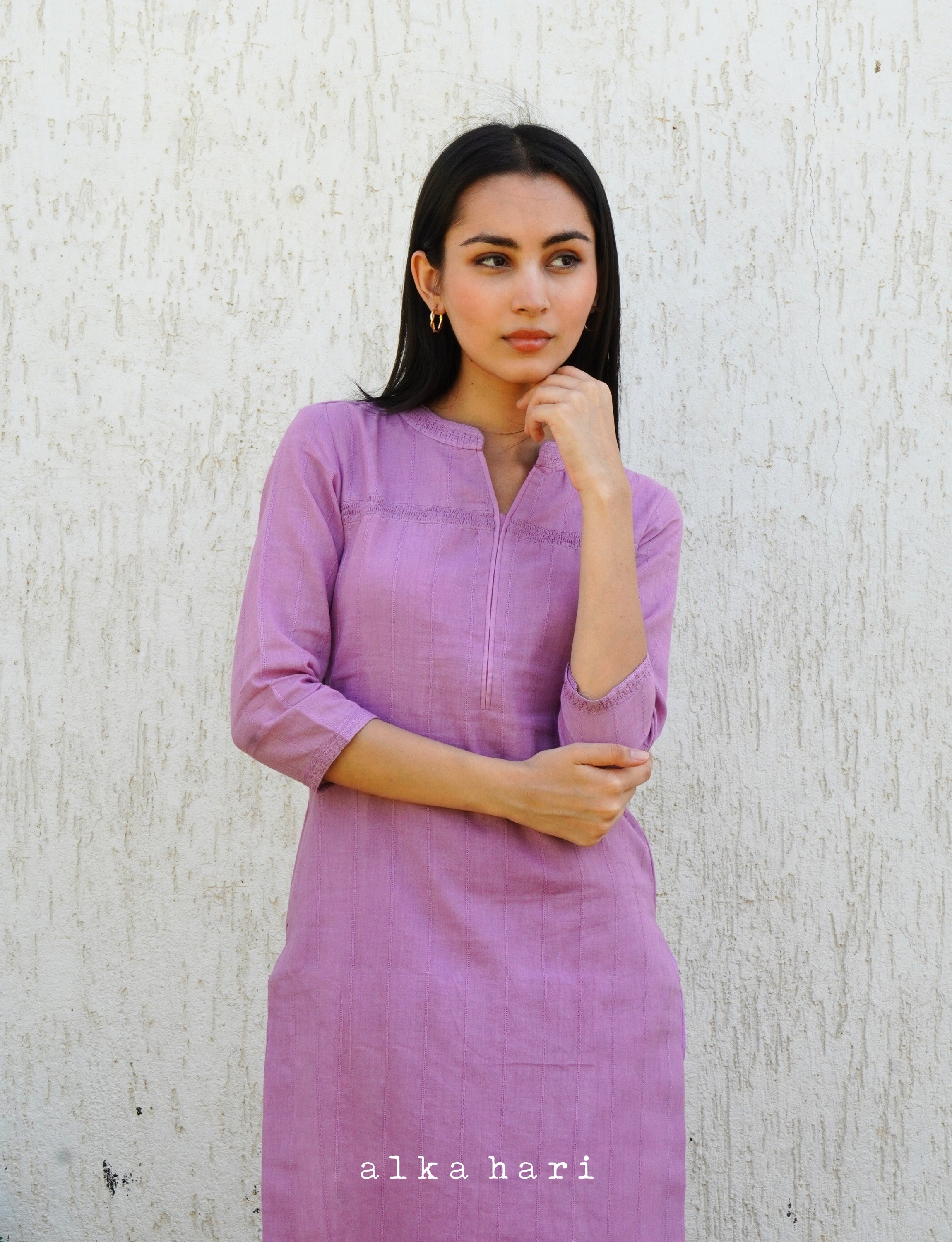 Lavender Kurta with Flat Collar