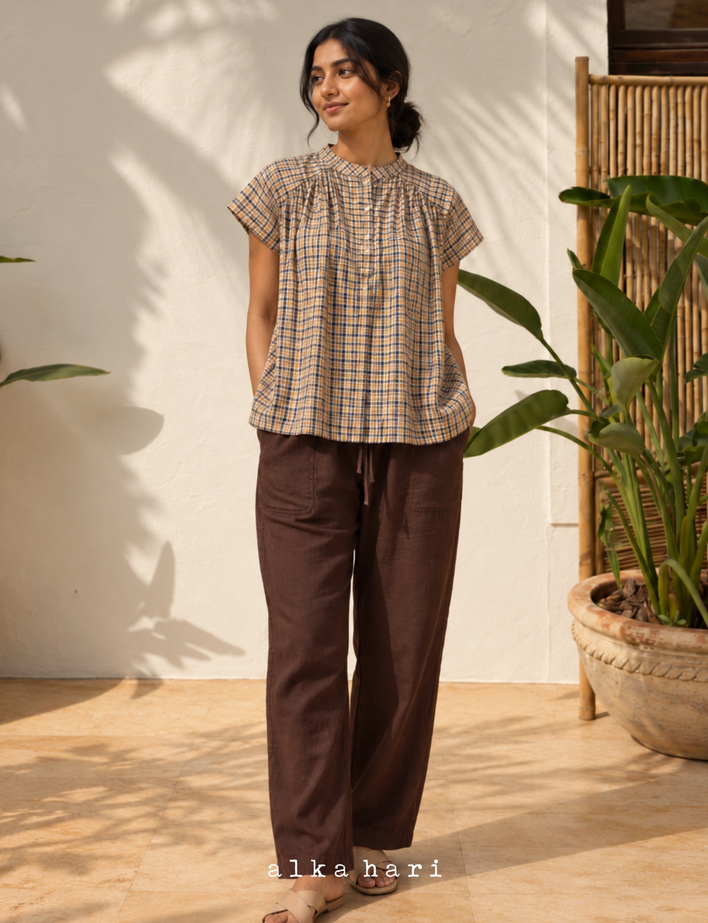 Brown Check Handloom Tunic