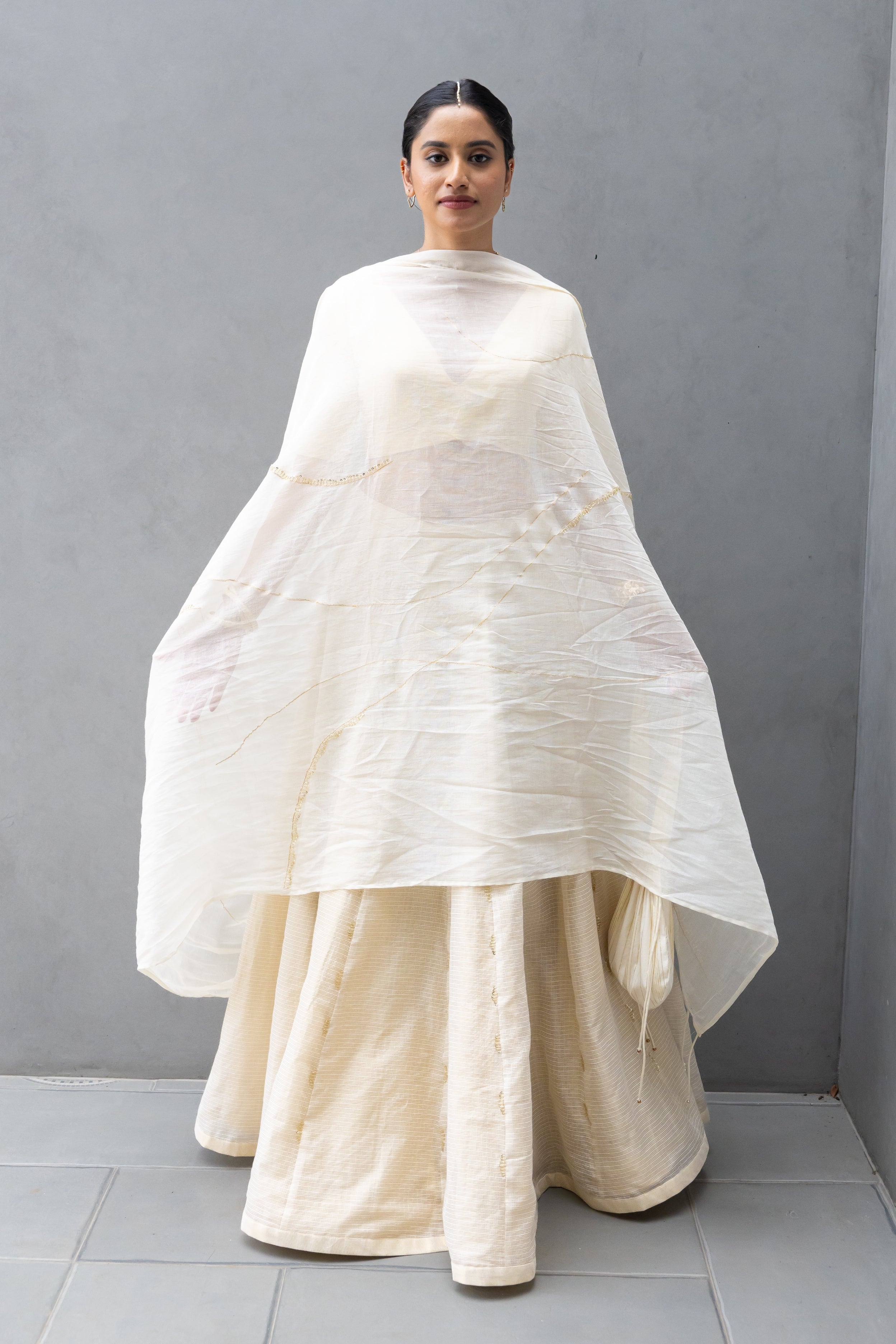 Panelled Skirt with Hand Embroidered Dupatta