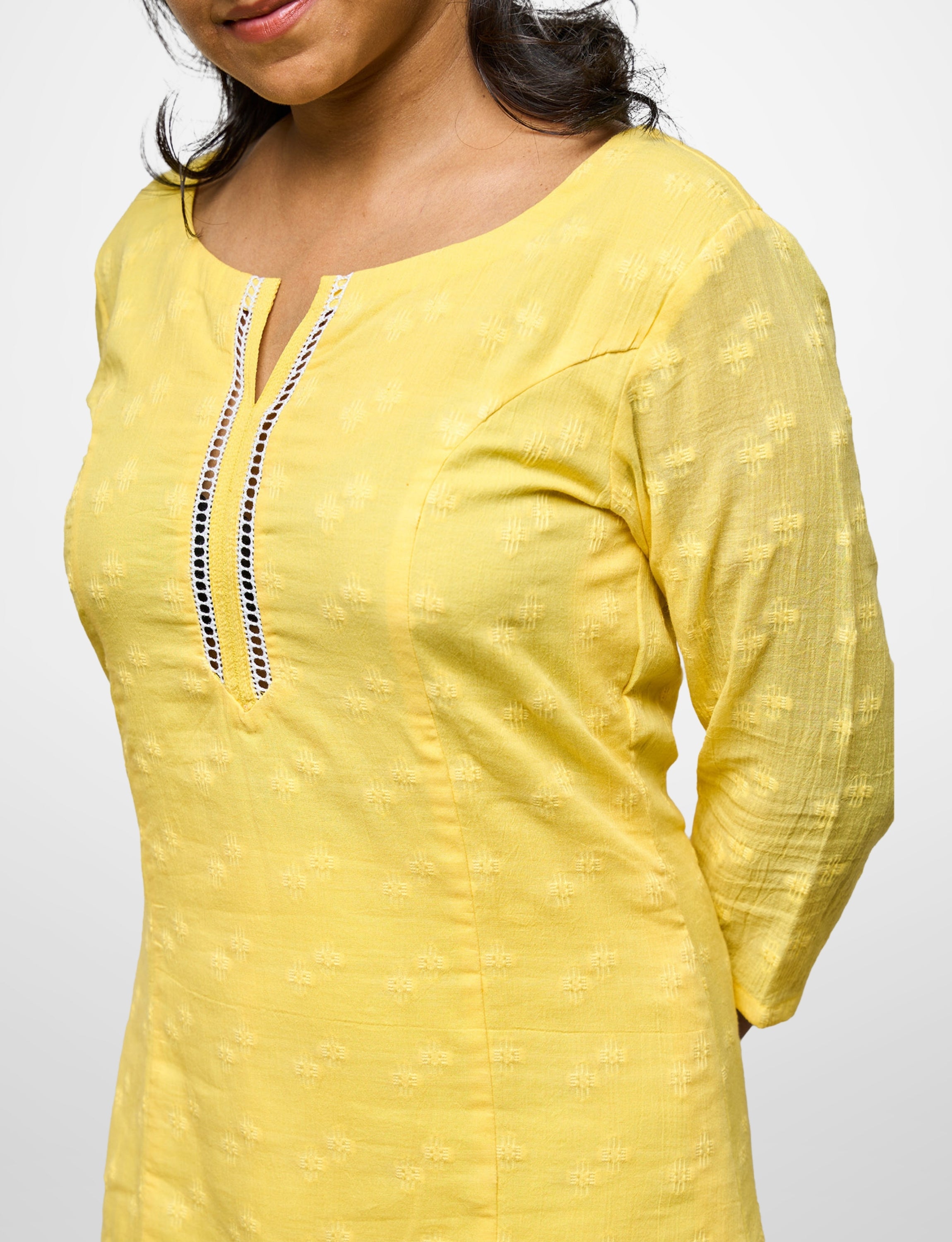 Yellow anarkali with lace details set