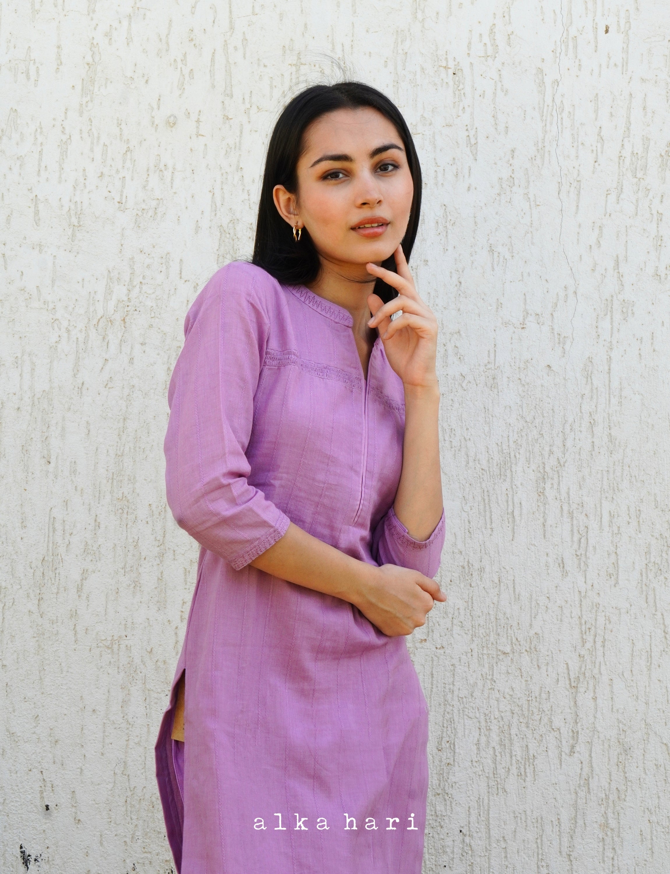 Lavender Kurta with Flat Collar