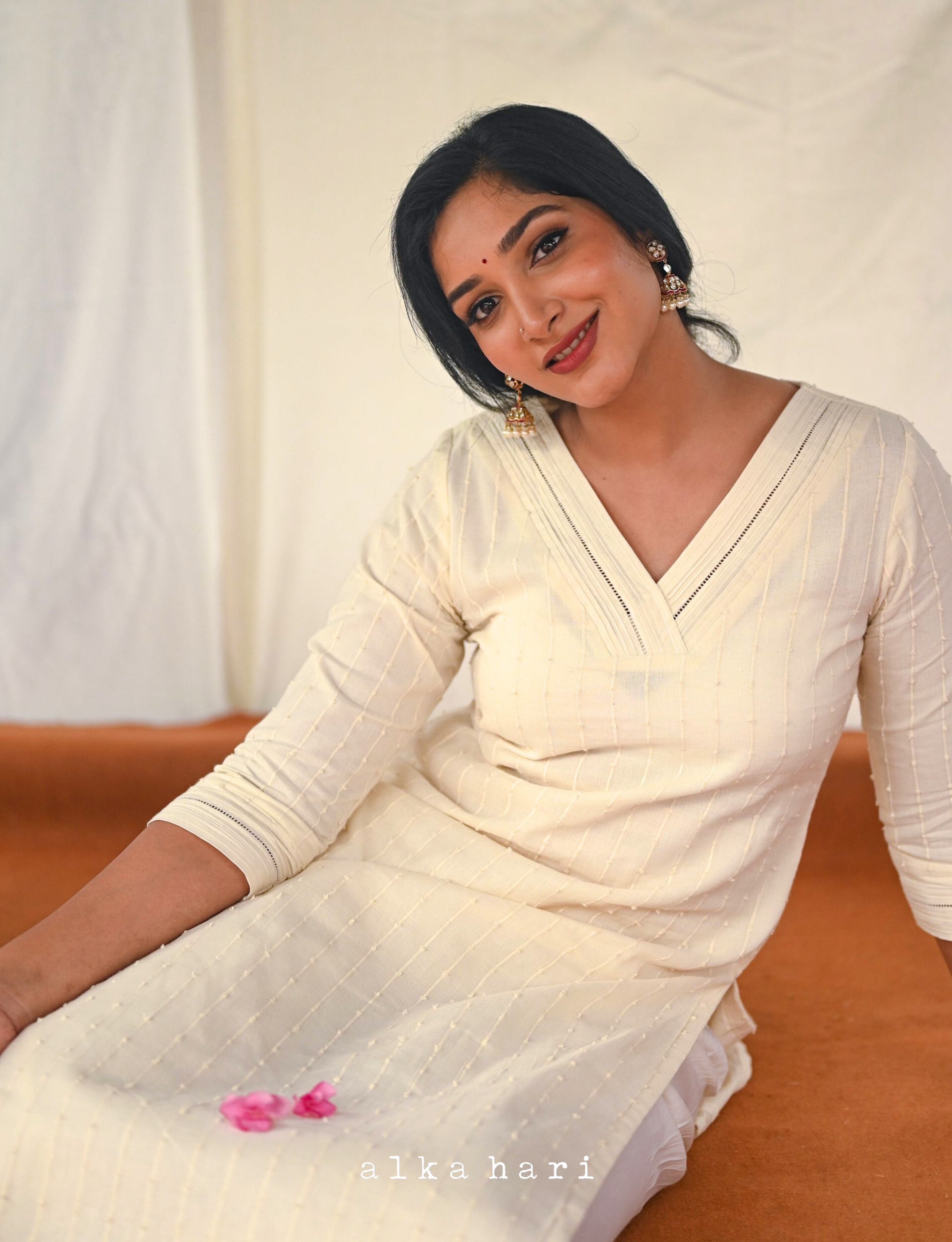 Off White Swiss dot kurta