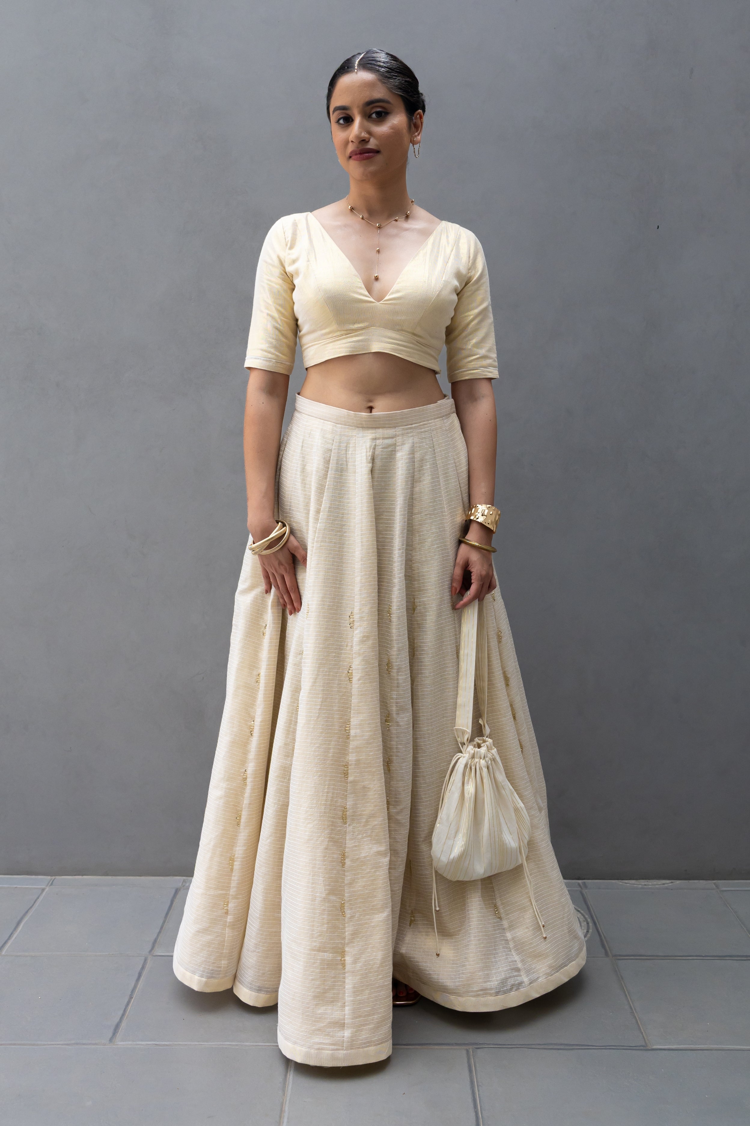 Panelled Skirt with Hand Embroidered Dupatta
