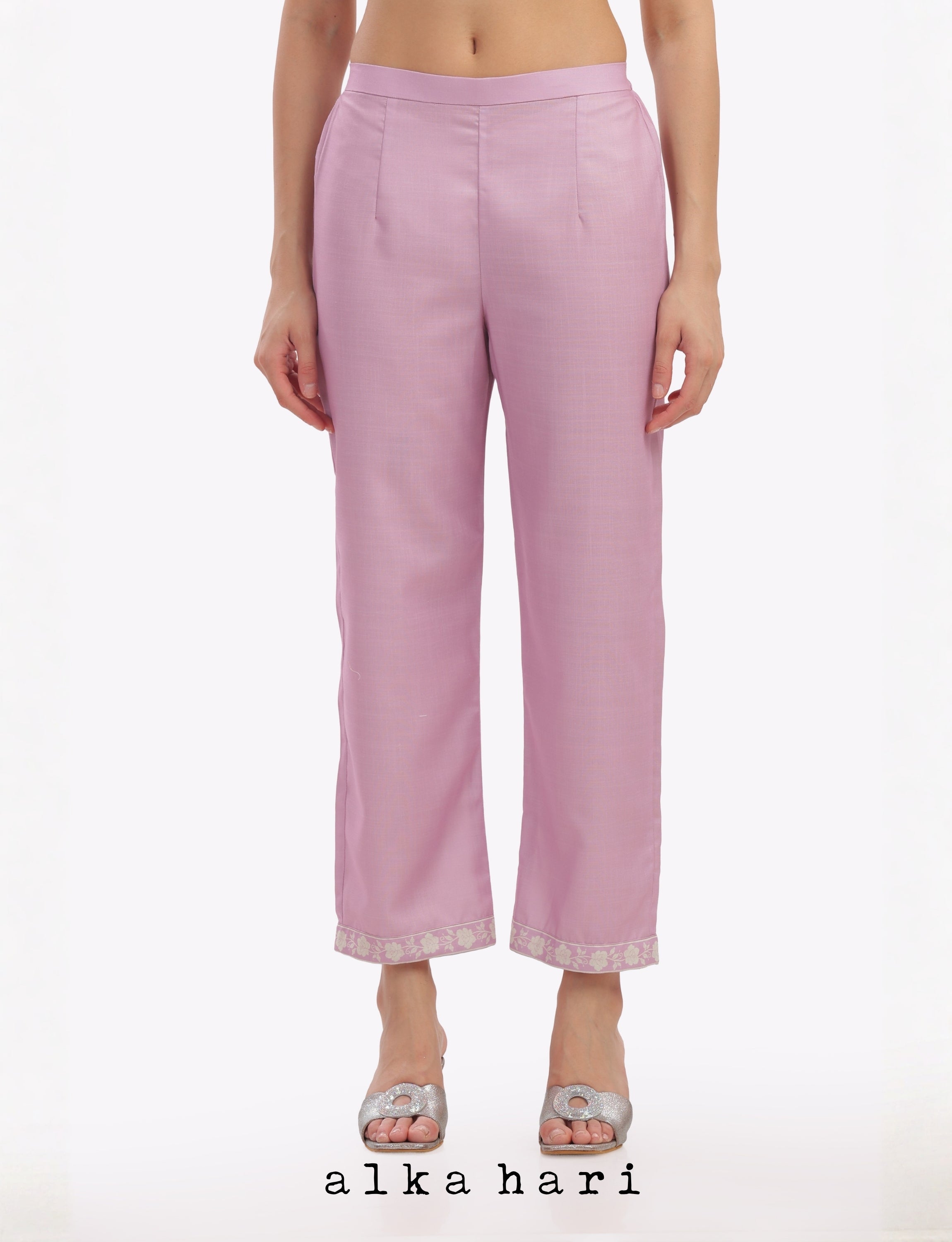 Pink Linen cotton Palazzo Pants with Border