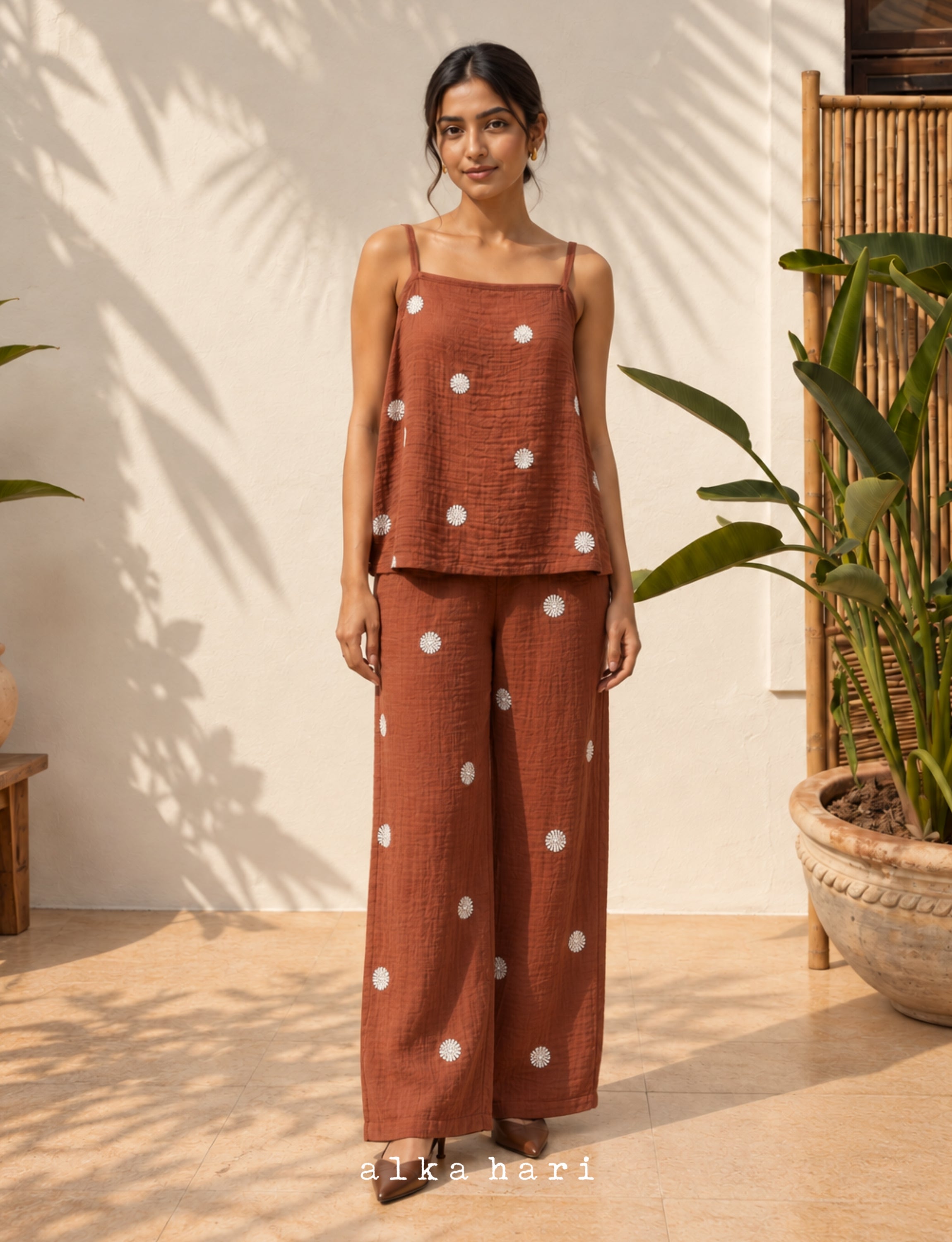 Rust Brown Polka Slip Top