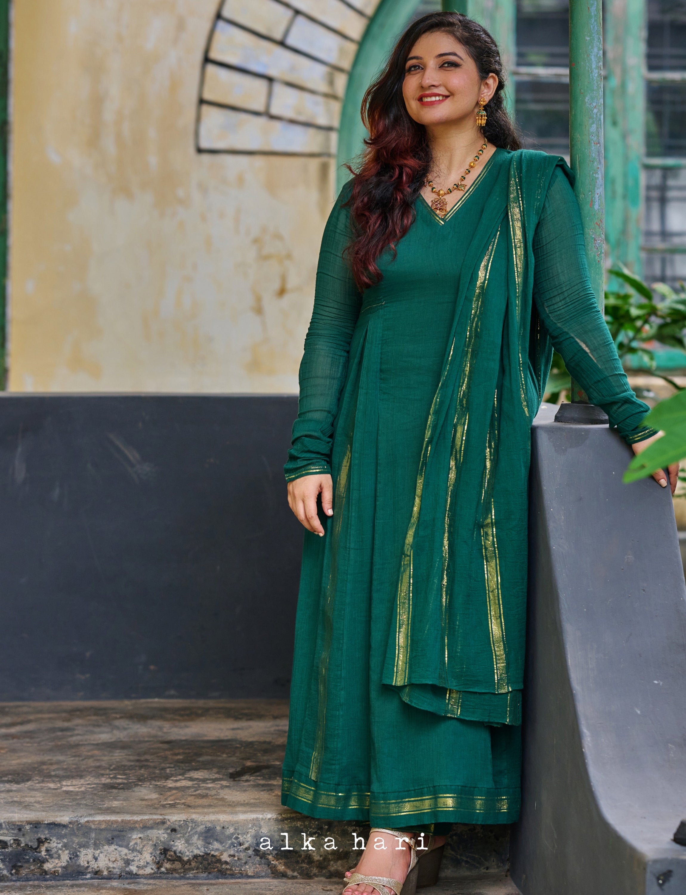 Bottle Green Anarkali