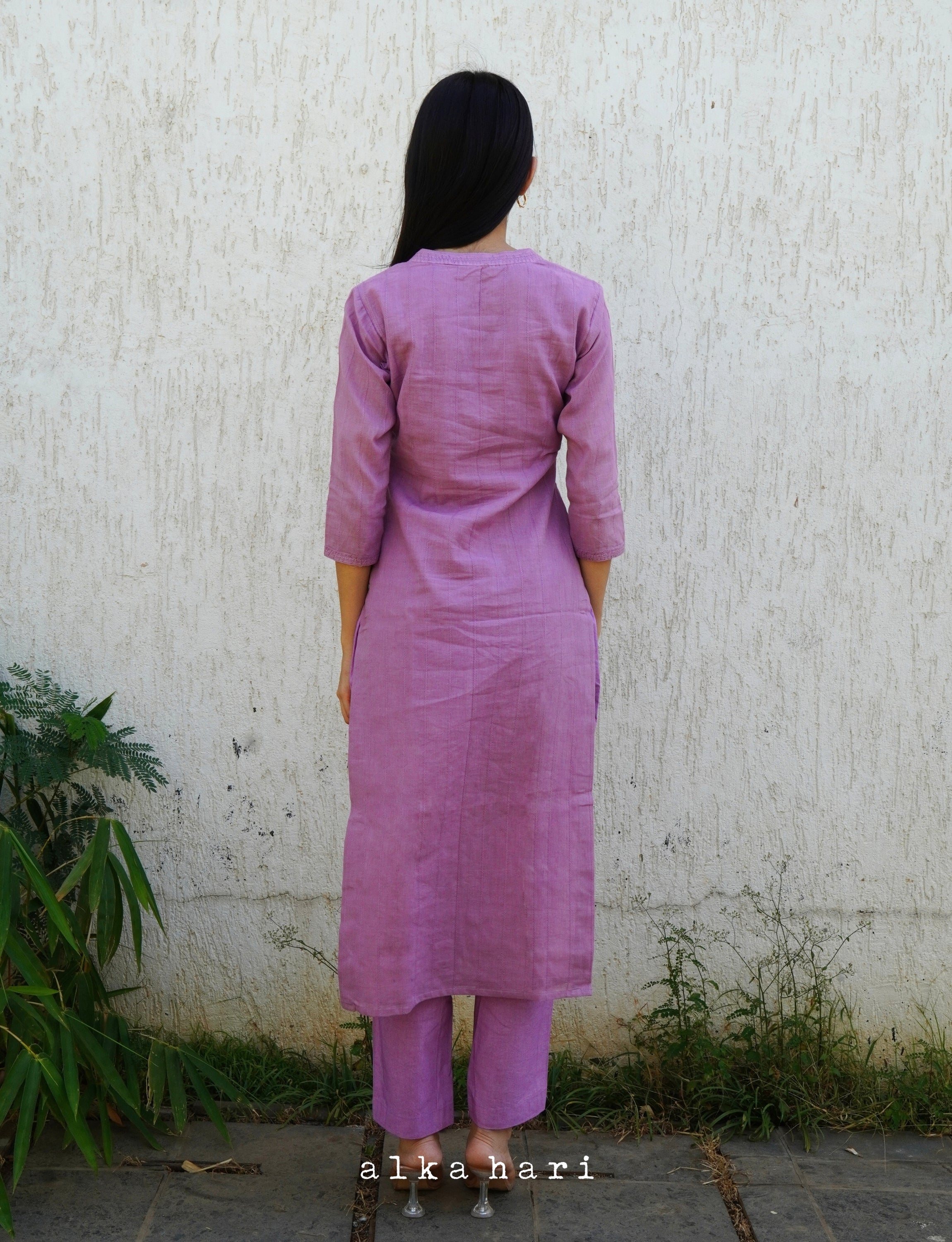 Lavender Kurta with Flat Collar