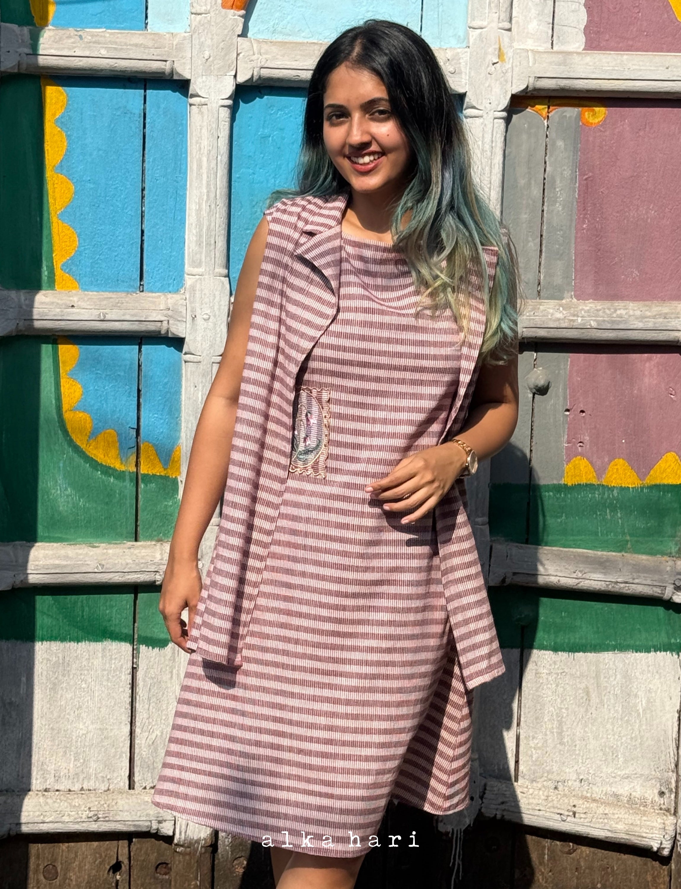 Mauve Embroidered A Line Dress