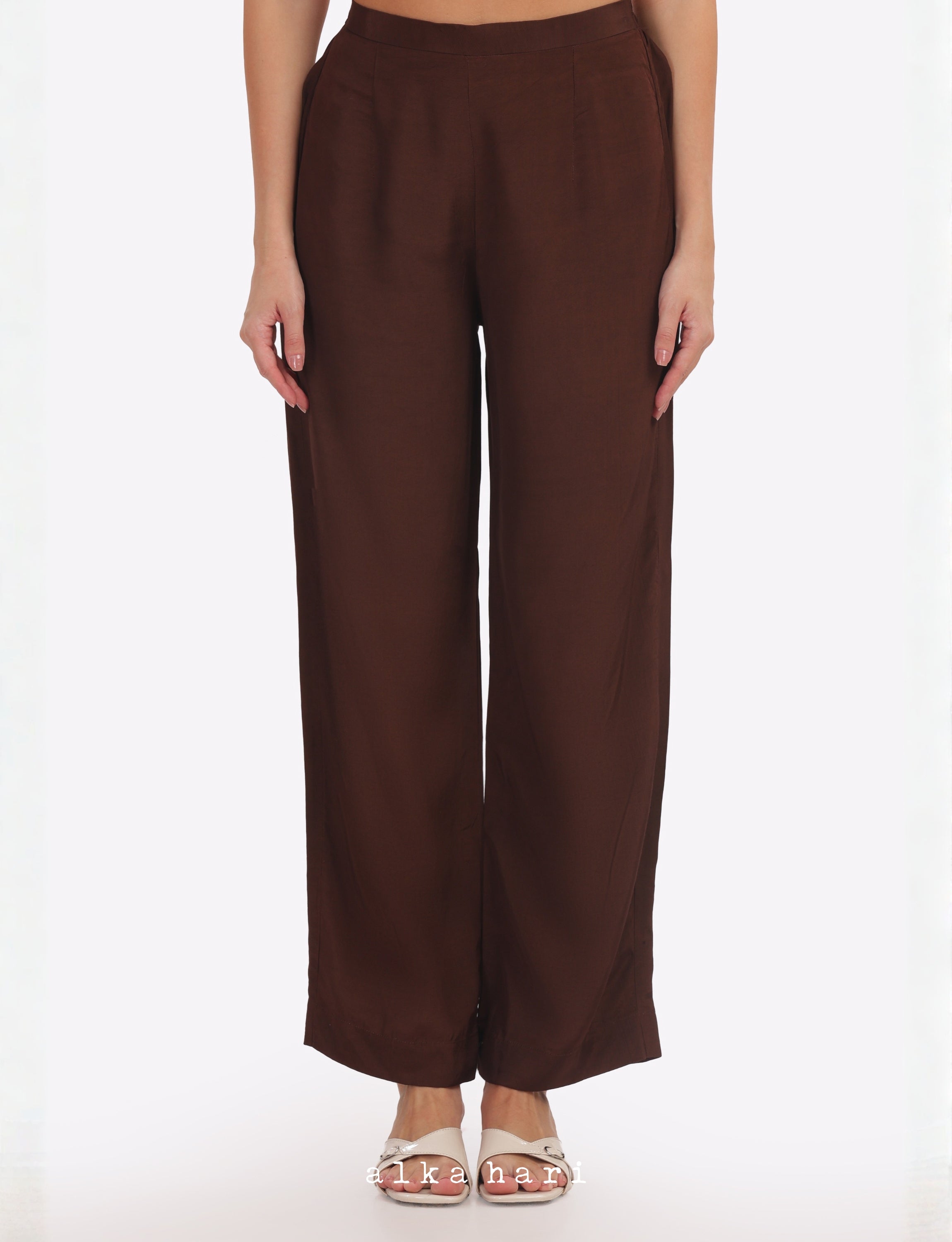 Brown Silk Palazzo Pants