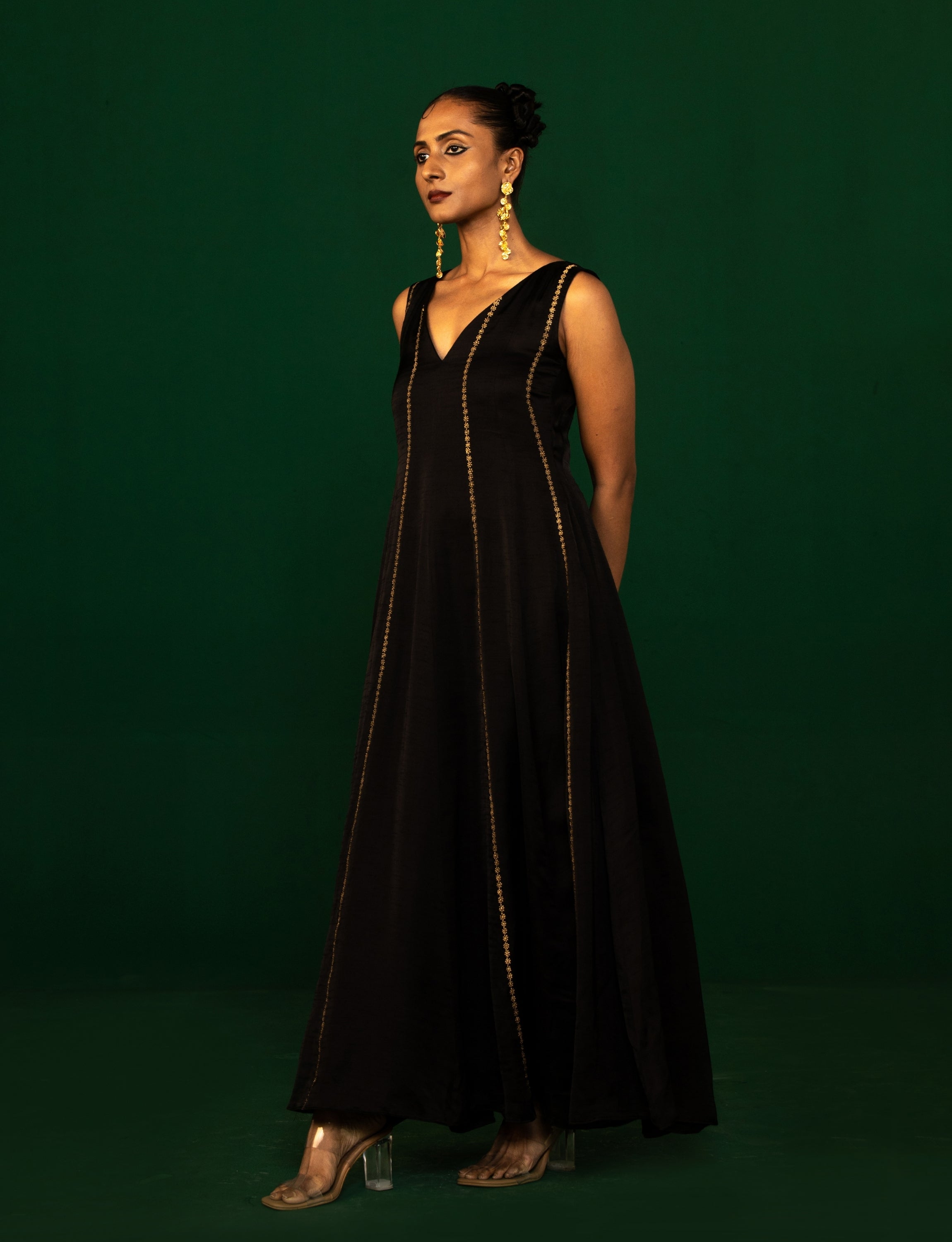 Black Silk Embroidered Dress