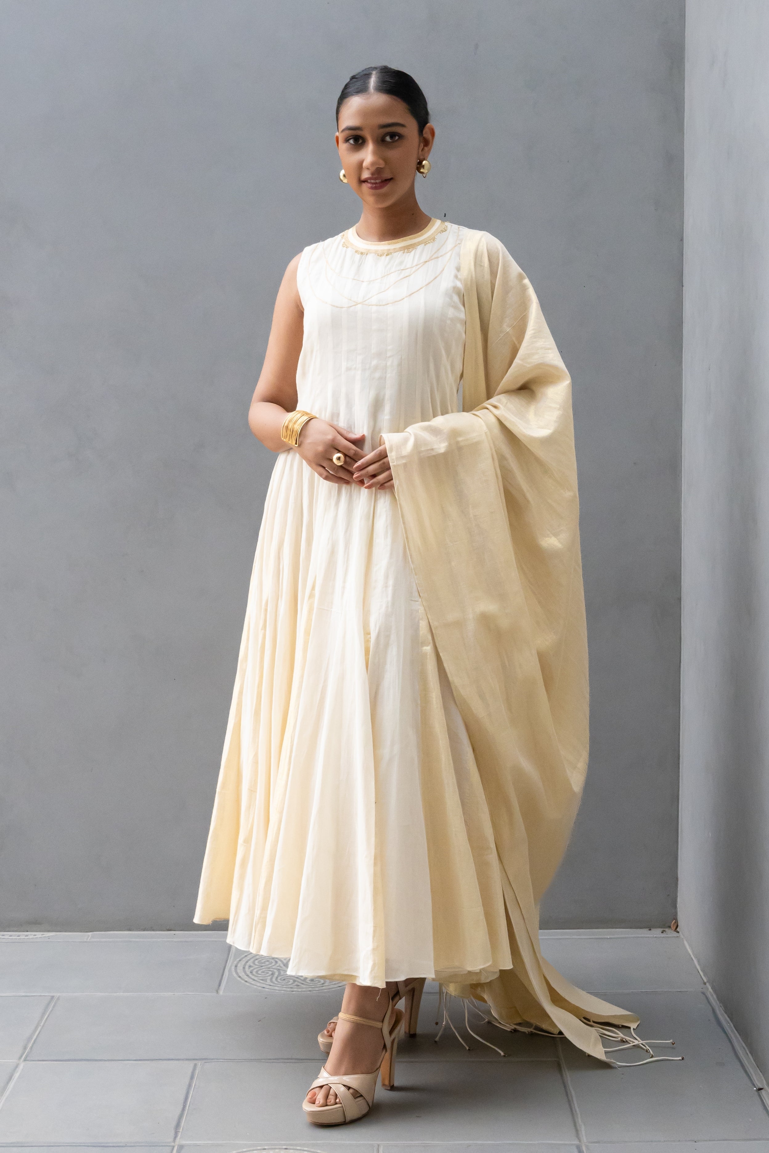 Panelled Anarkali with Godet Flare and Closed Neckline