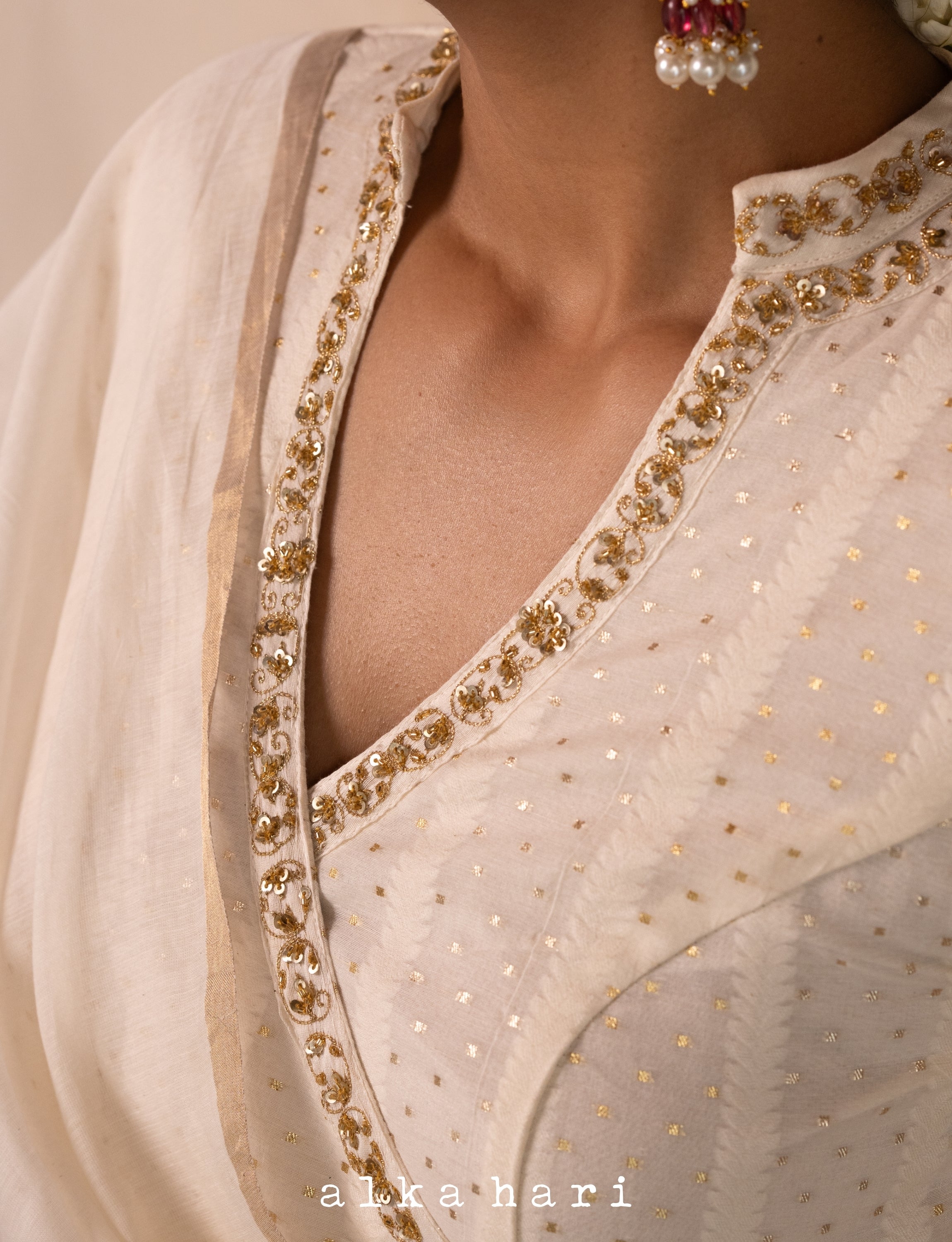 Off White Embroidered Angarkha Anarkali