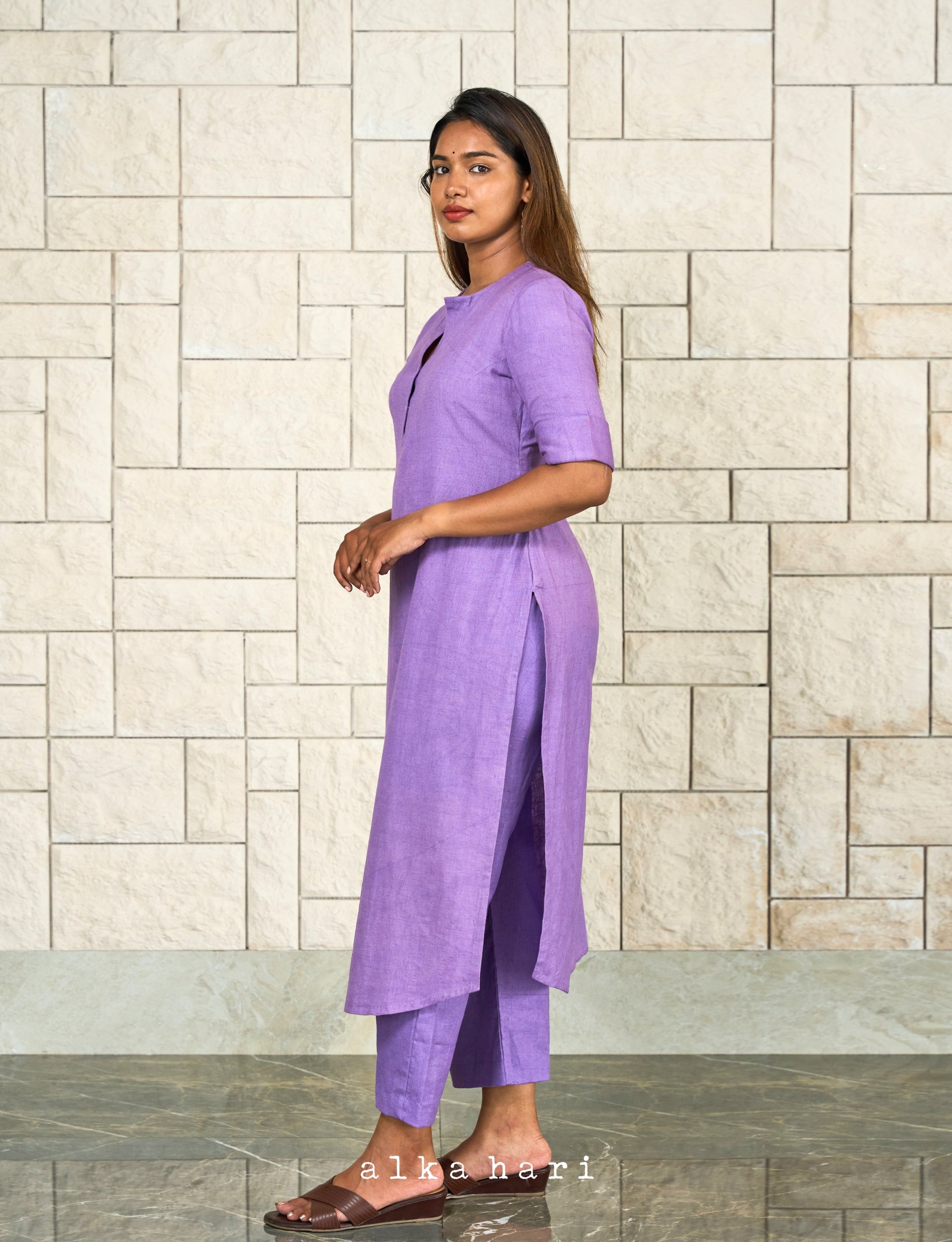 Purple Kurta with Rolled Up Sleeves