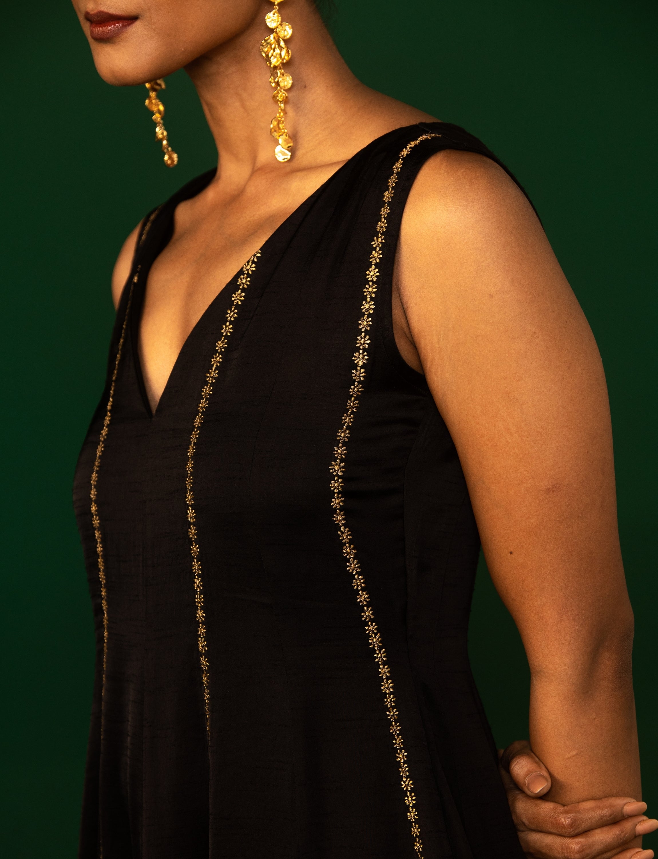 Black Silk Embroidered Dress