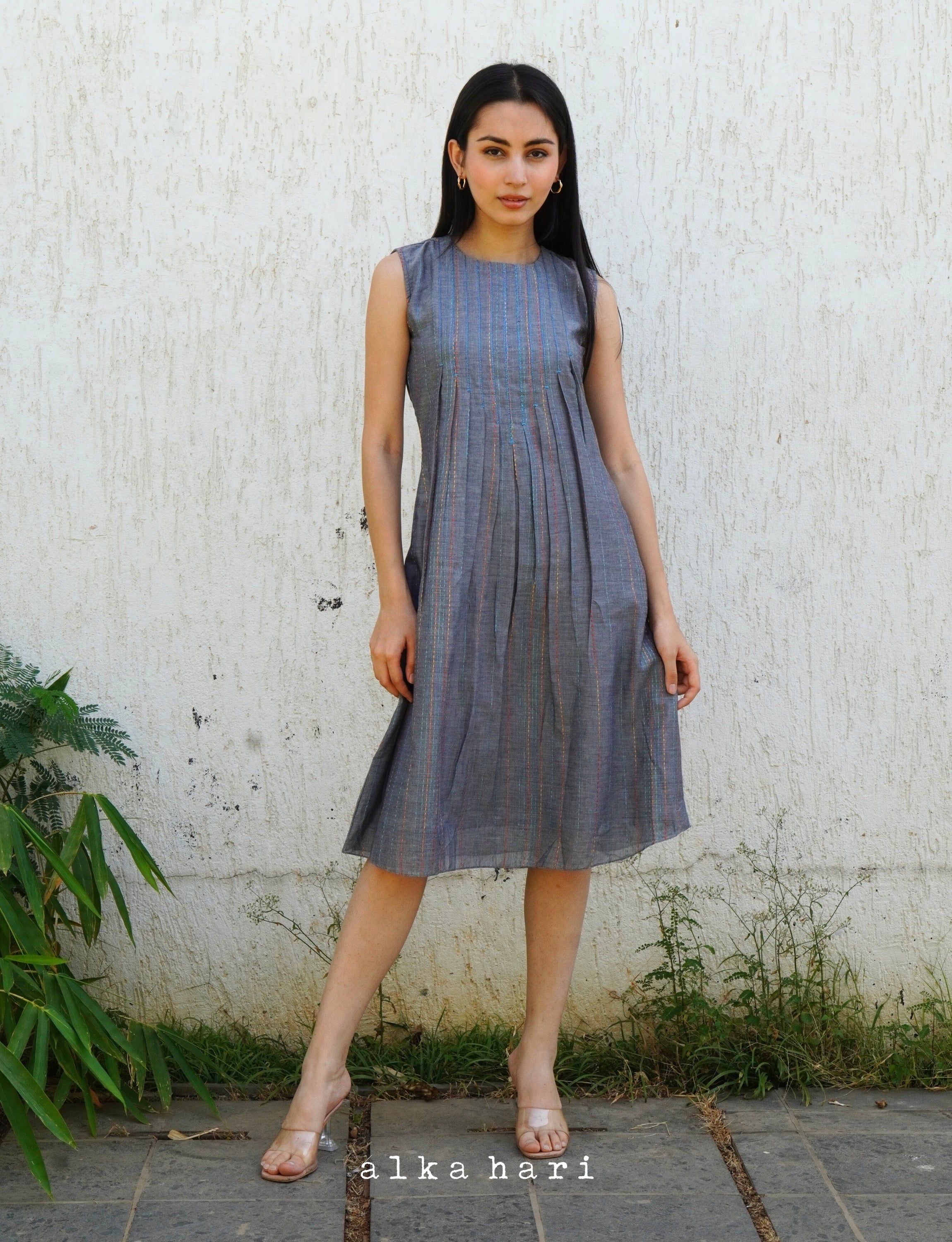 Grey Embroidered Dress