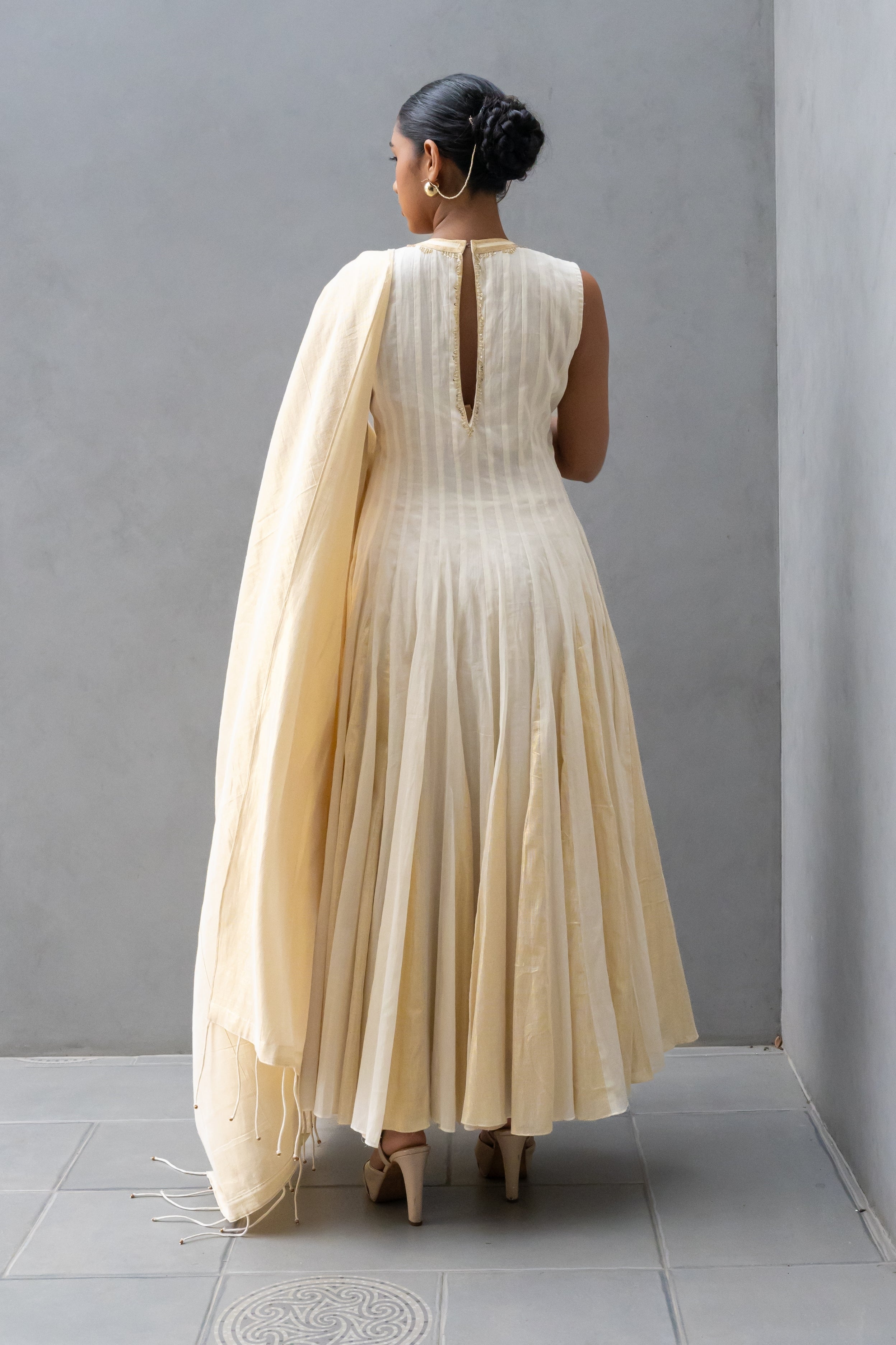 Panelled Anarkali with Godet Flare and Closed Neckline