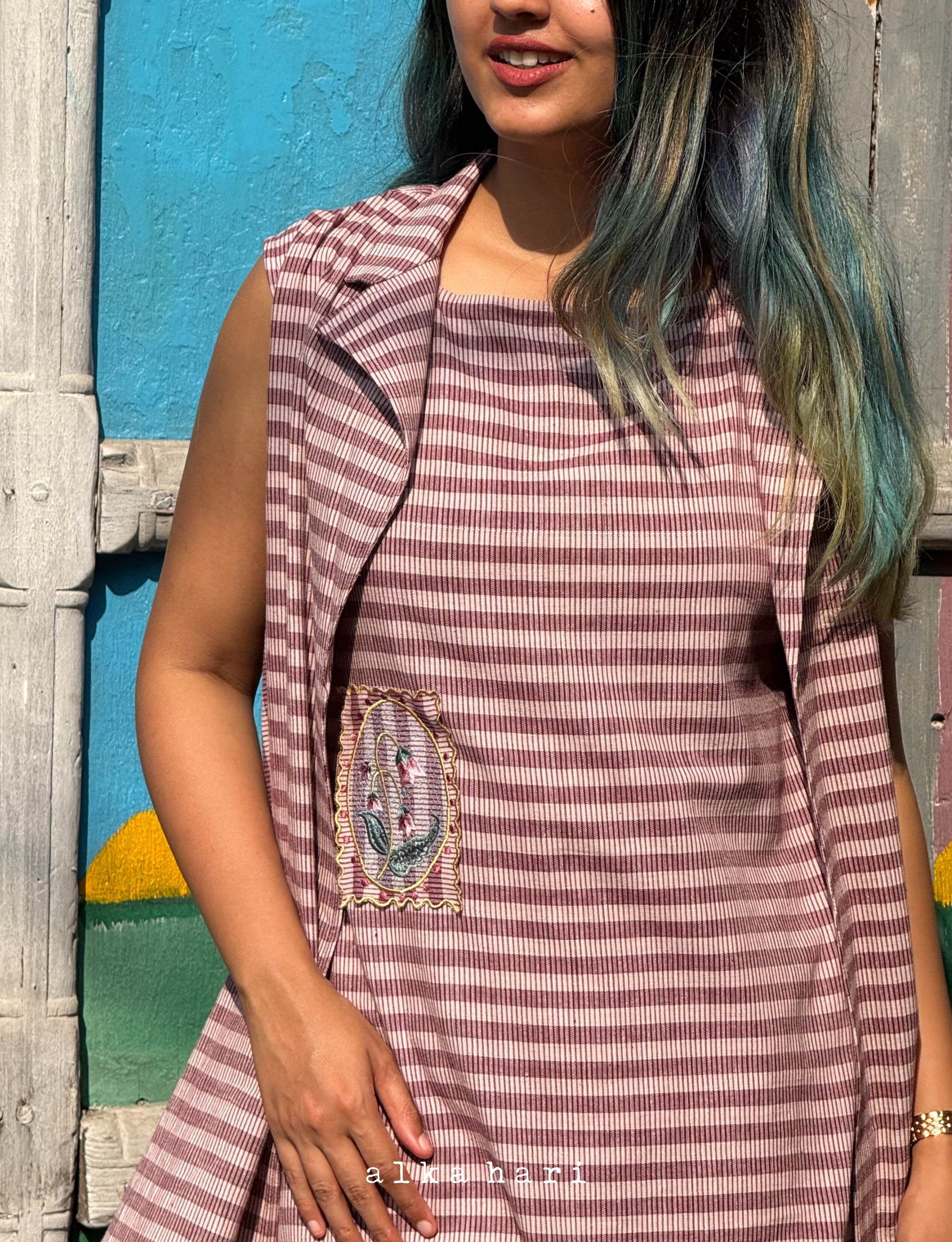 Mauve Embroidered A Line Dress