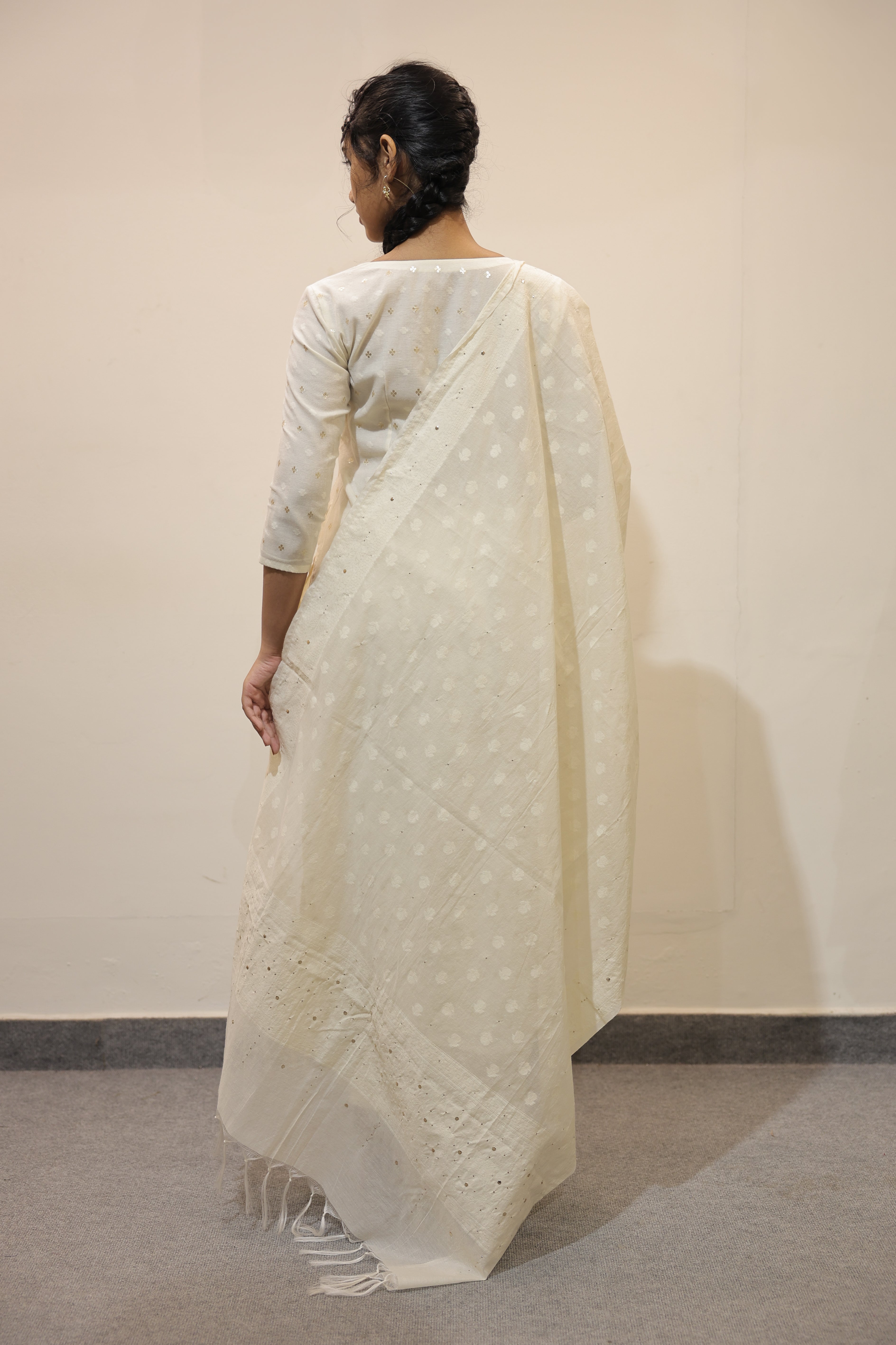 Off White Chanderi Silk Kurta with Golden Butta
