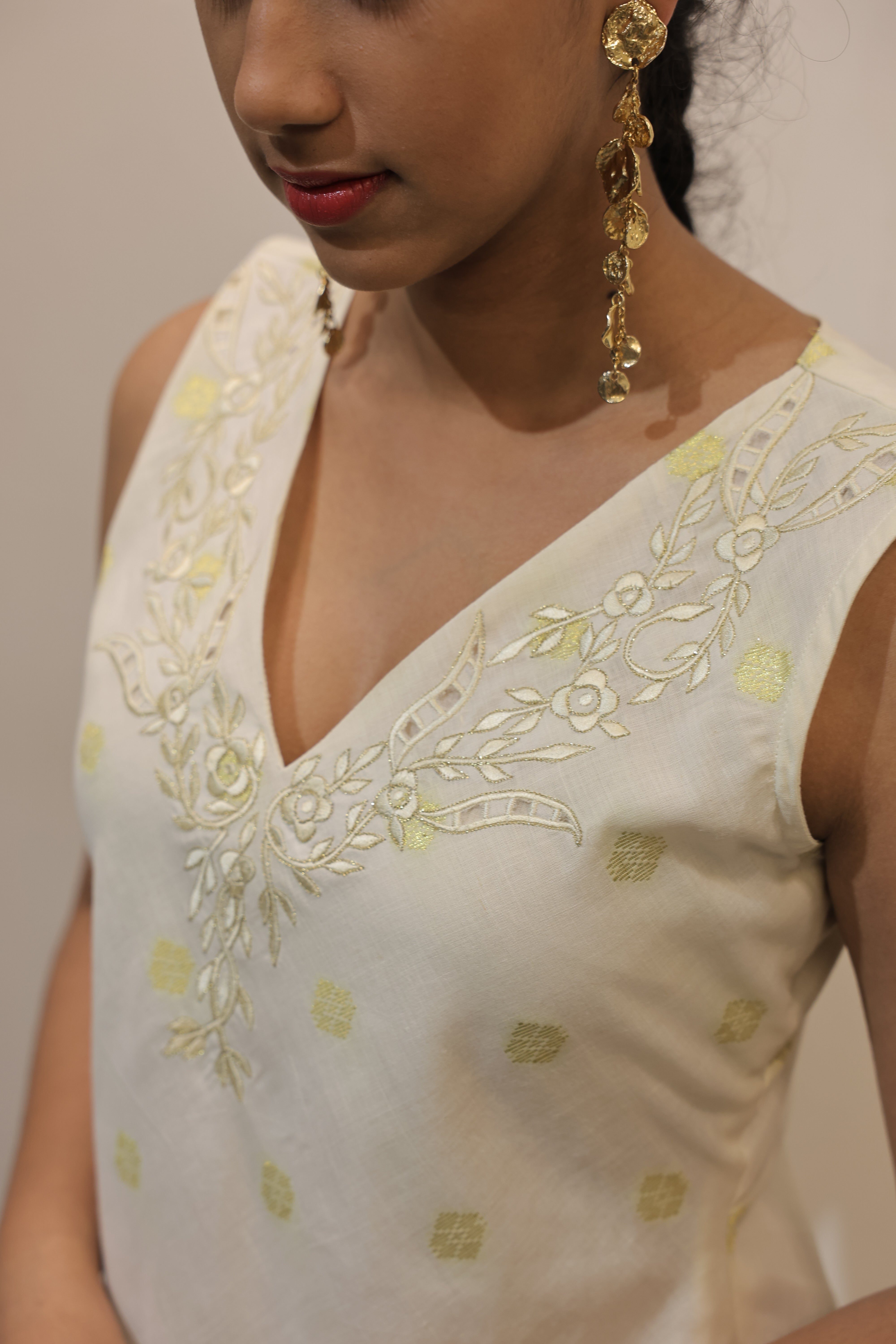 The Off White Layered Chanderi Dress